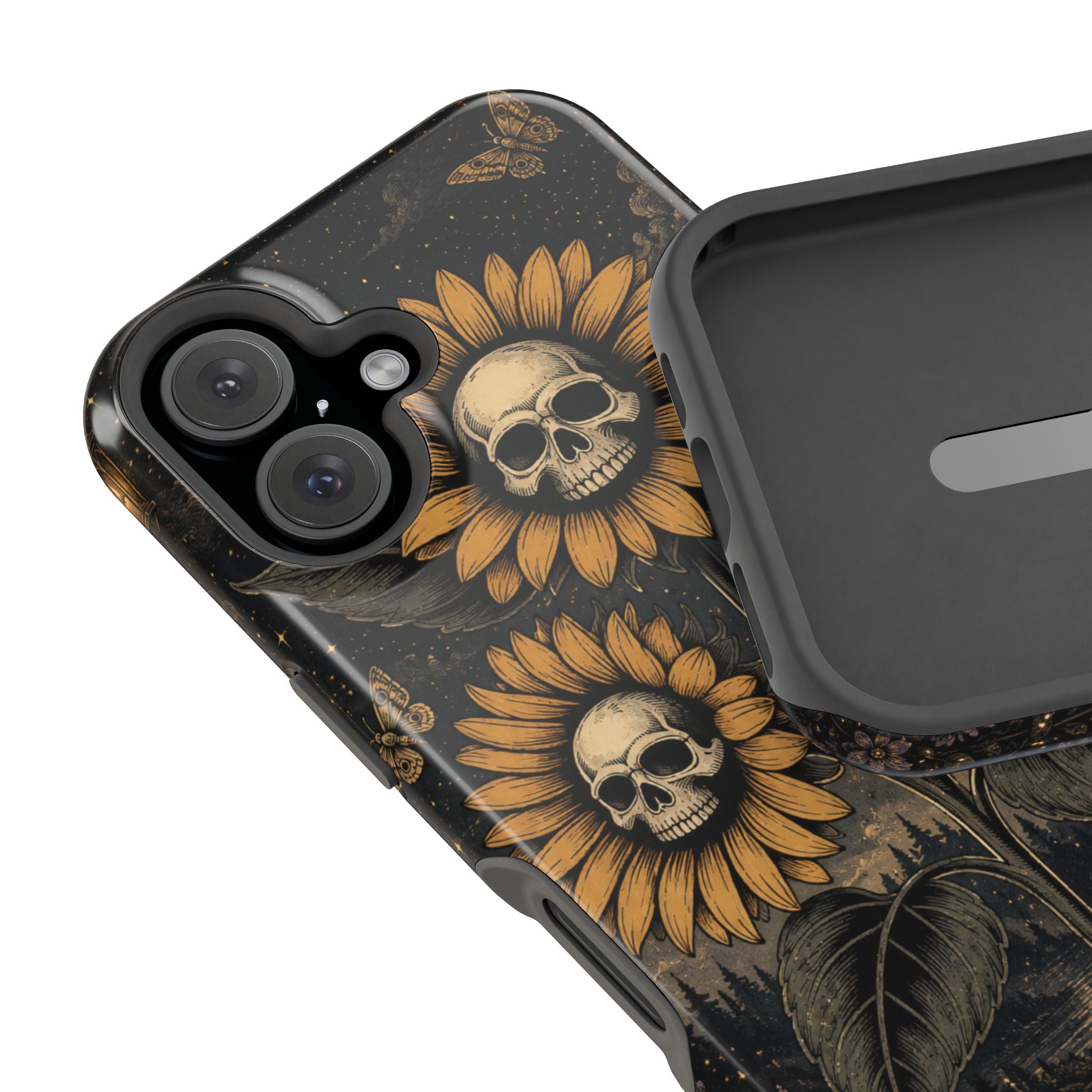 Skull Sunflowers Phone Case – Dark Floral MagSafe-Compatible Cover