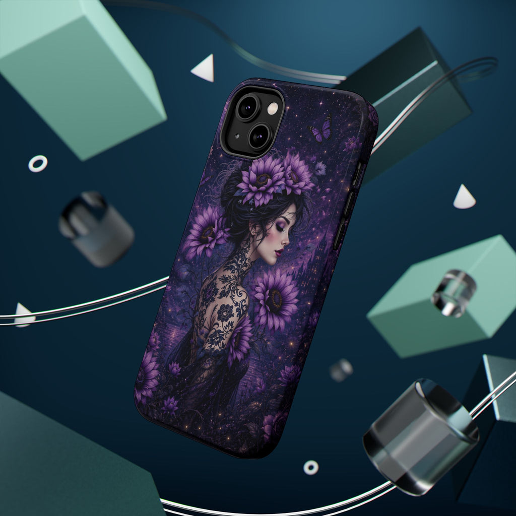 Gothic Floral Woman Phone Case – Dark Botanical MagSafe-Compatible Cover