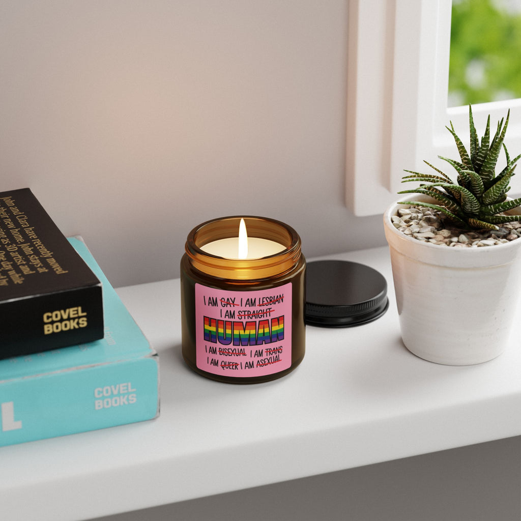 I Am Human Rainbow Pride Scented Soy Candle, LGBTQ+ Affirming Candles for Friend, Pride Celebration Statement Candle Grad Gift From Mom Dad