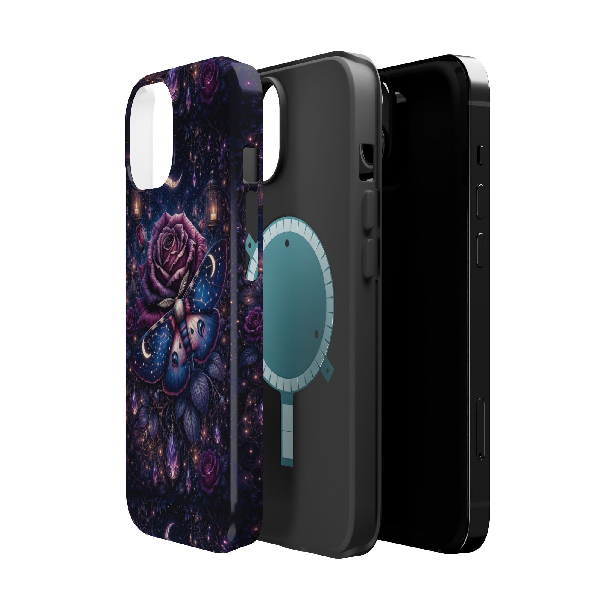 Mystical Rose & Moth Phone Case – Floral MagSafe-Compatible Cover