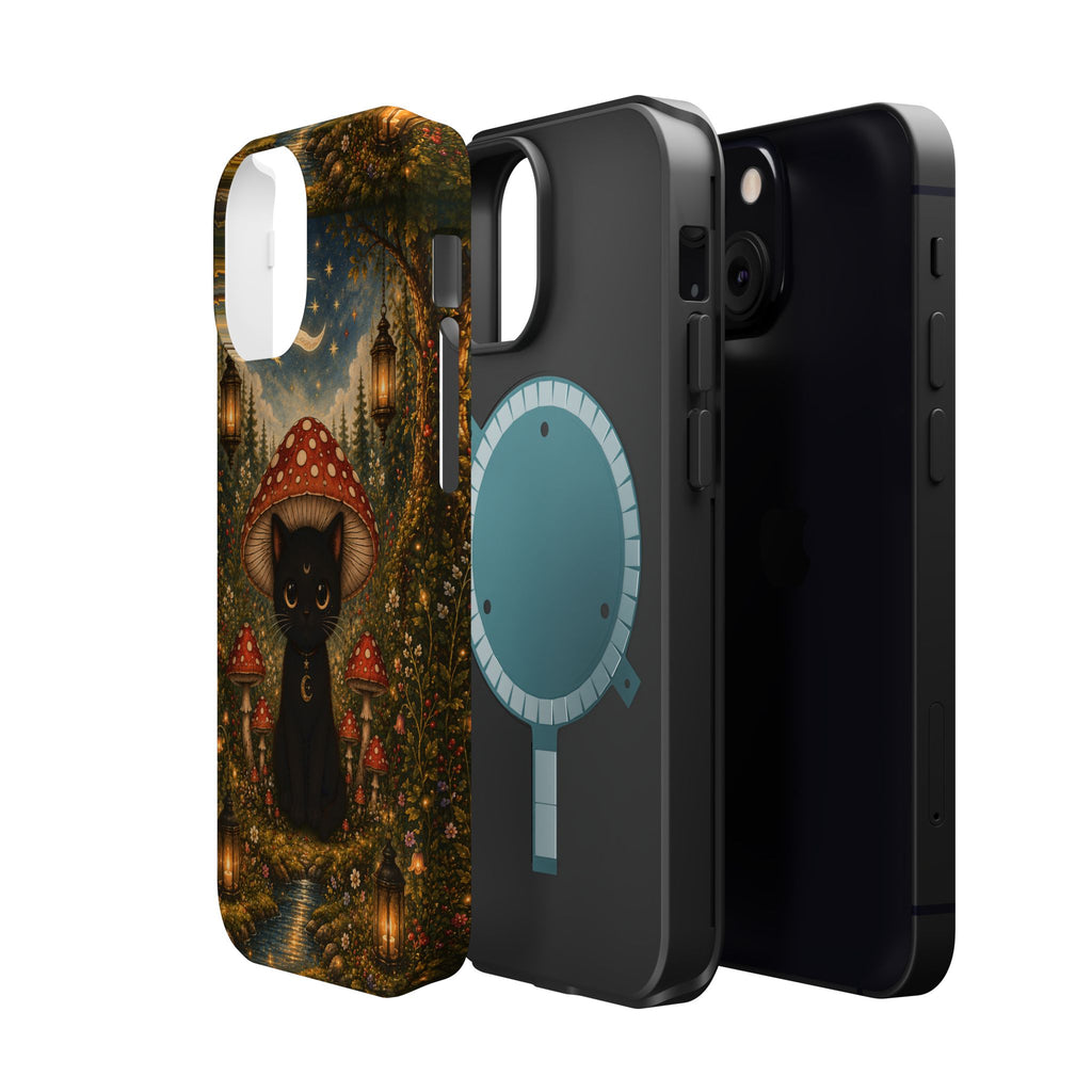 Black Cat & Mushroom Phone Case – Magical MagSafe-Compatible Cover