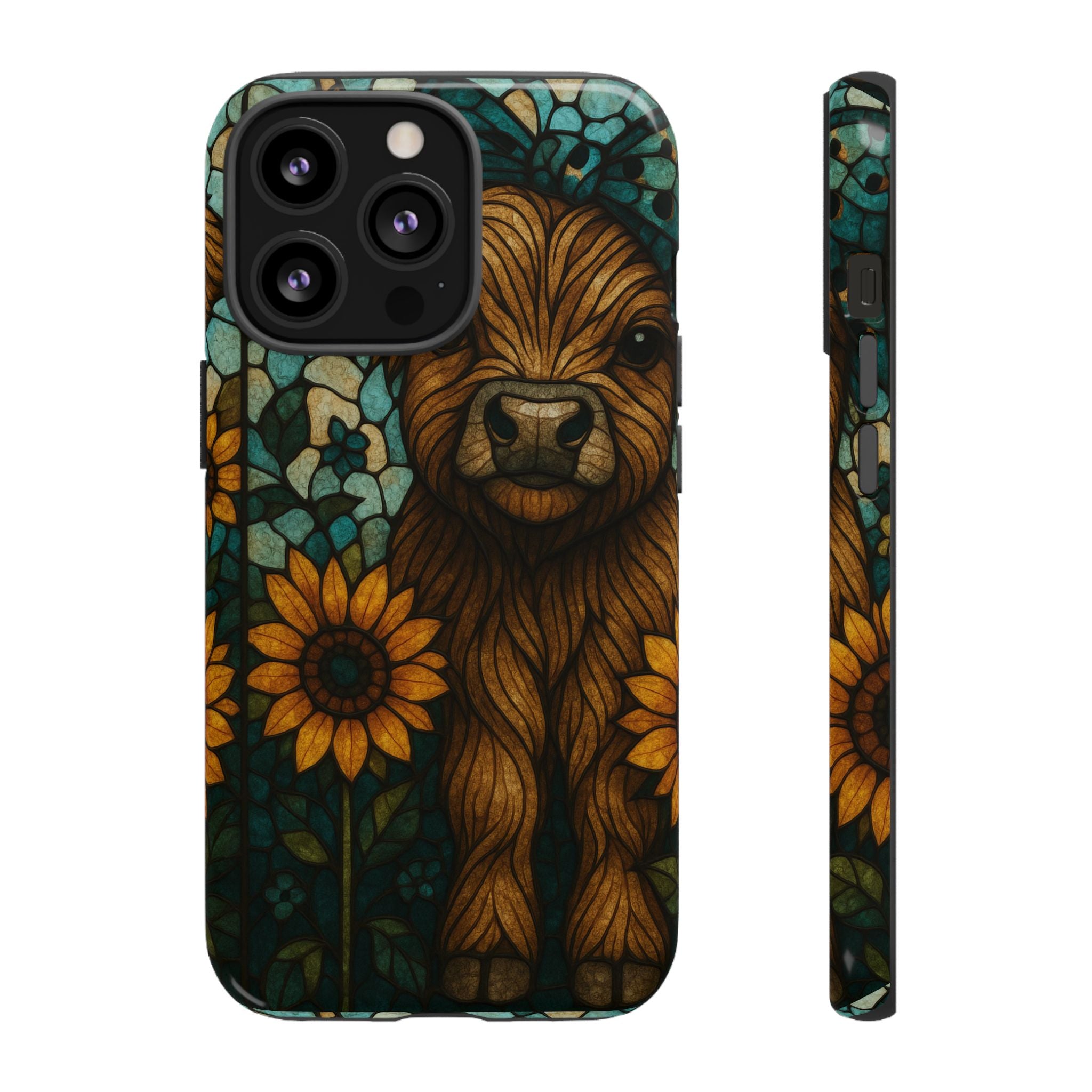 Stained Glass Baby Cow Phone Case – Sunflower Farmhouse Animal Design