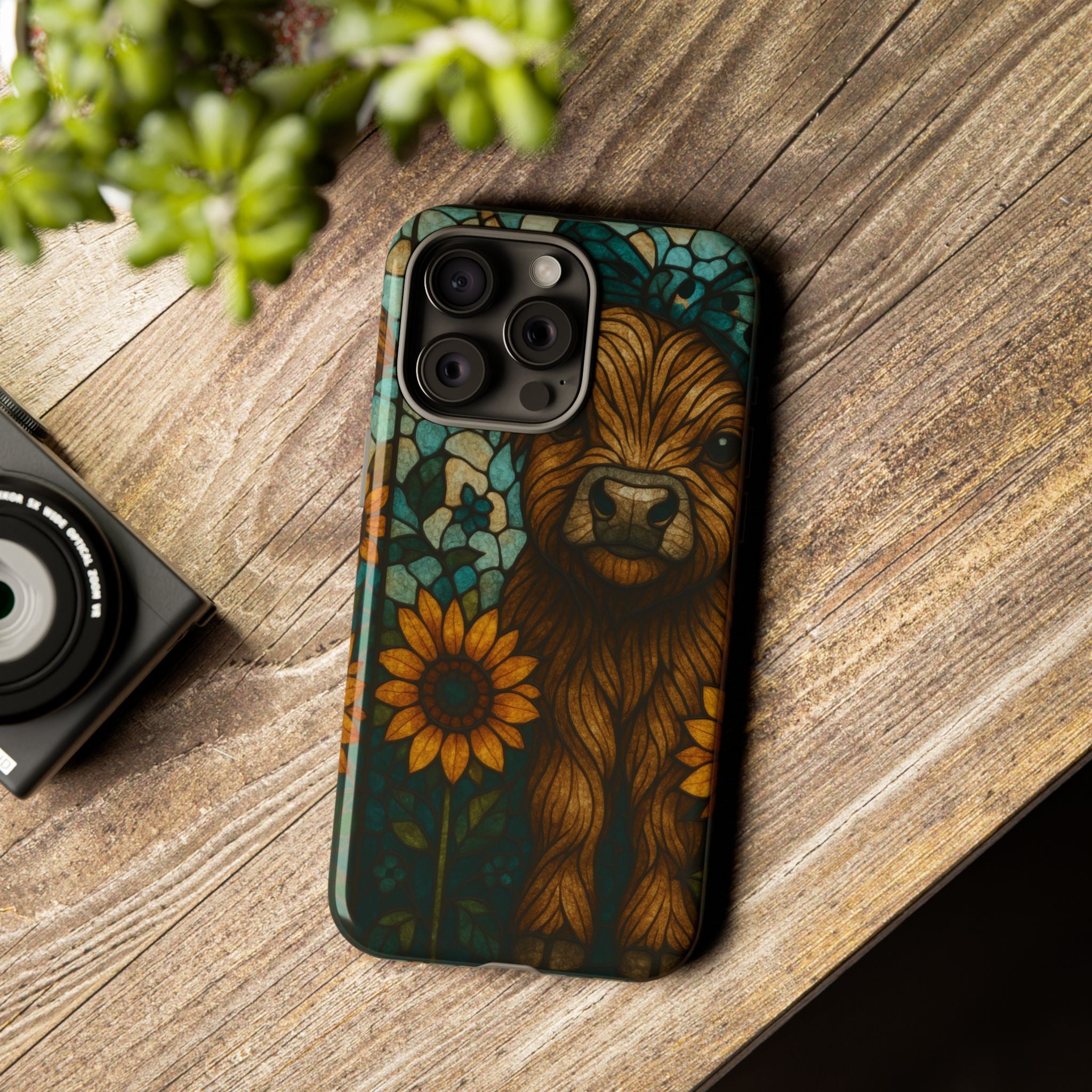 Stained Glass Baby Cow Phone Case – Sunflower Farmhouse Animal Design
