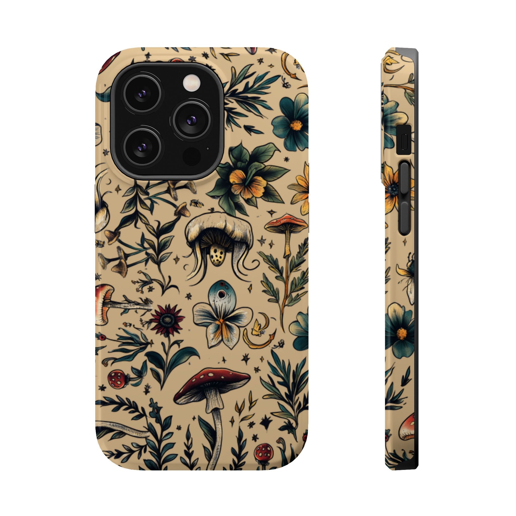 Vintage Botanical Mushroom Phone Case – MagSafe-Compatible Cover