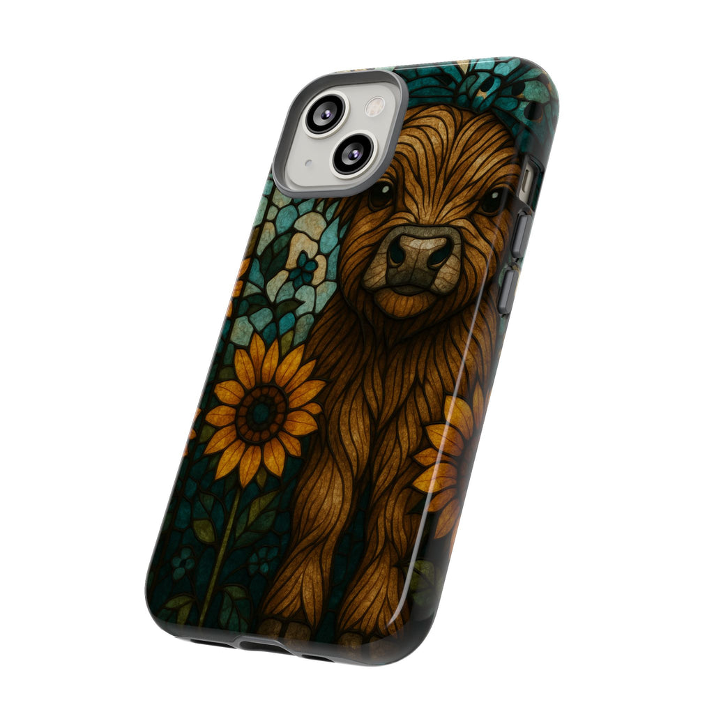 Stained Glass Baby Cow Phone Case – Sunflower Farmhouse Animal Design
