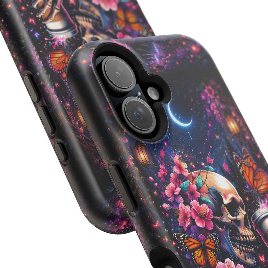 Skull & Cherry Blossom Phone Case – Floral Gothic MagSafe Cover