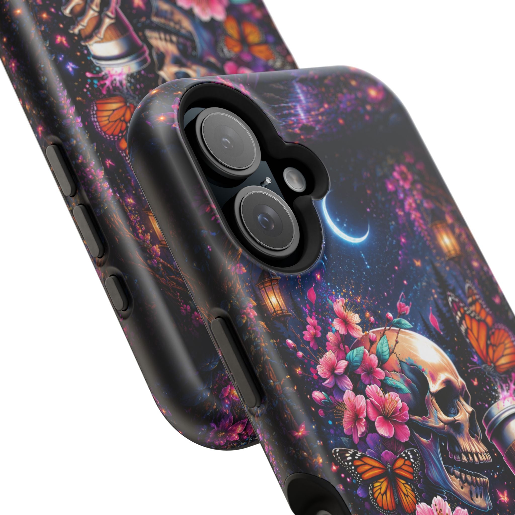 Skull & Cherry Blossom Phone Case – Floral Gothic MagSafe Cover