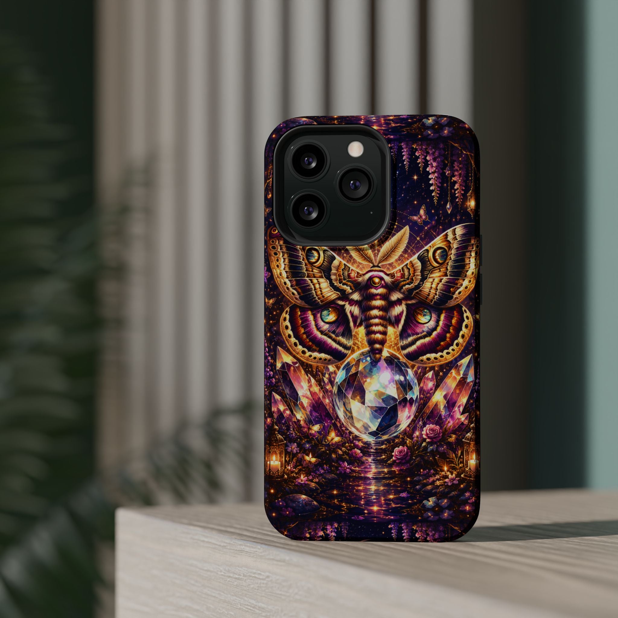 Mystic Moth Crystal Phone Case – Jewel-Toned MagSafe-Compatible Cover