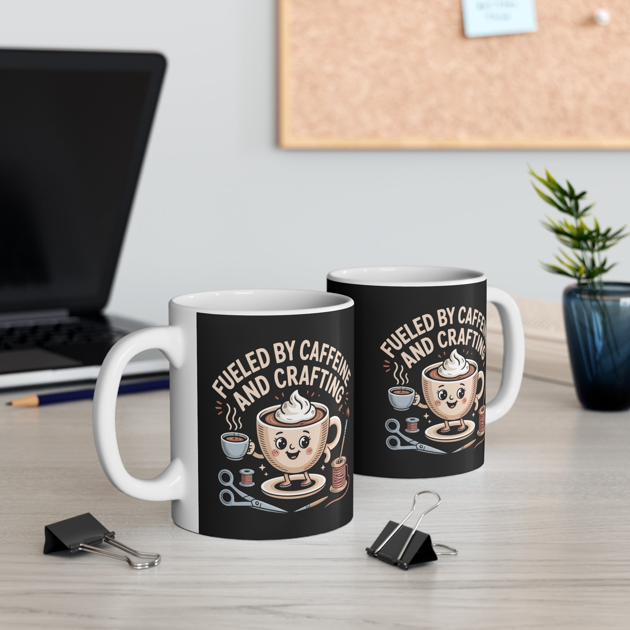 Ceramic Coffee Mug, Fueled by Caffeine and Crafting Printed Coffee Cup