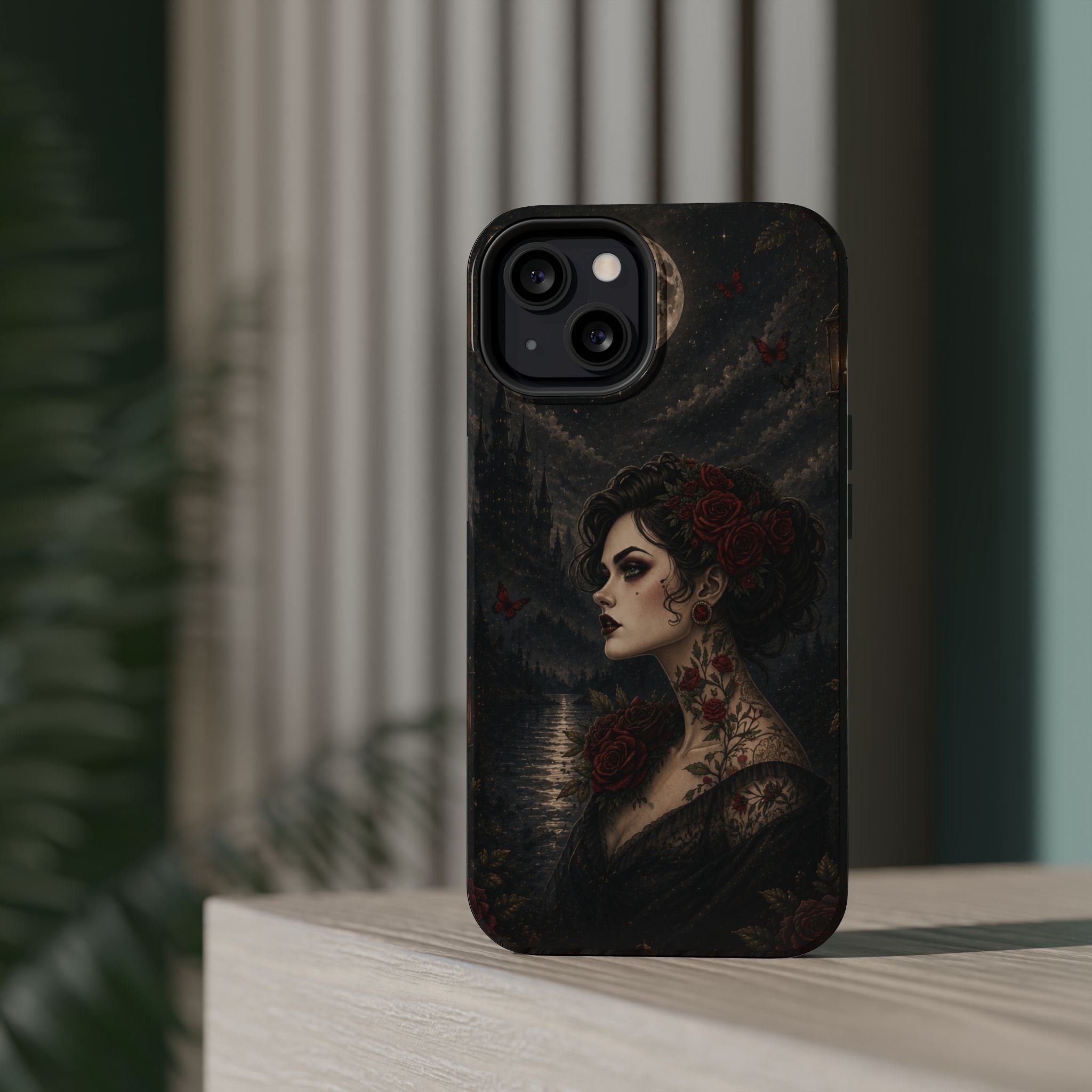Gothic Rose Portrait Phone Case – Dark Romance MagSafe-Compatible Cover