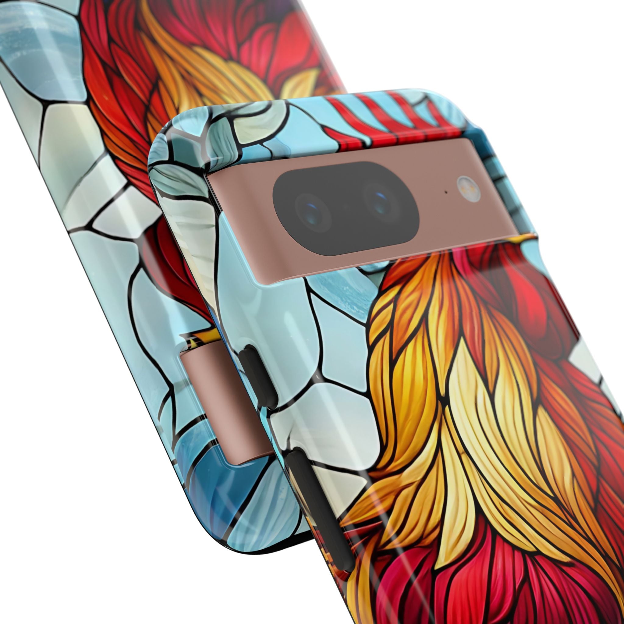 Rooster Faux Stained Glass Phone Case – 3D Full-Wrap Protective Cover with TPU Liner