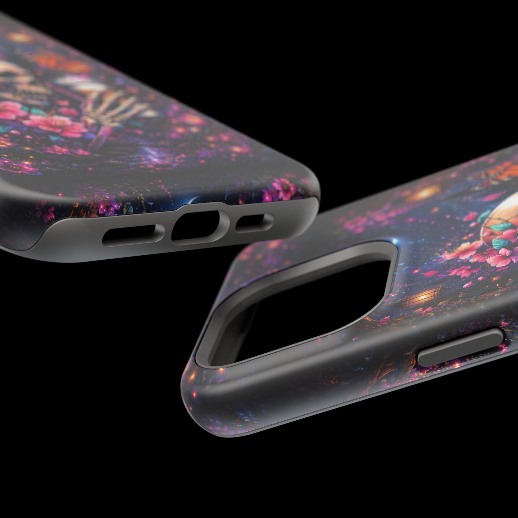 Skull & Cherry Blossom Phone Case – Floral Gothic MagSafe Cover