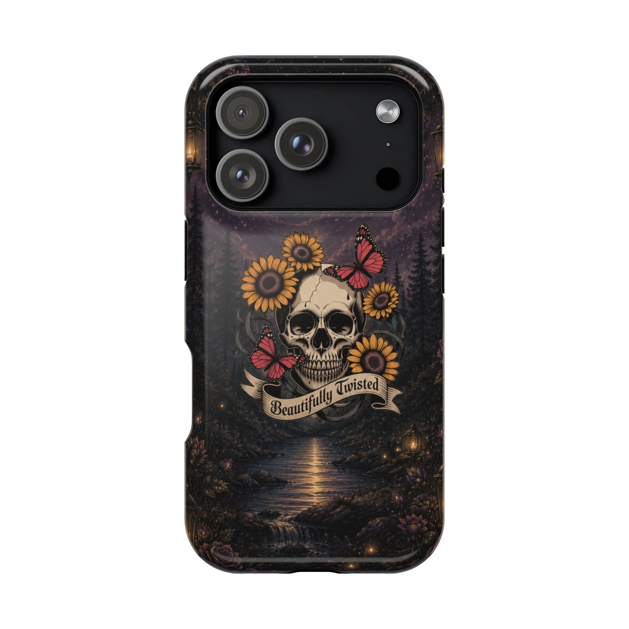 Skull, Sunflowers & Butterflies Phone Case – "Beautifully Twisted" MagSafe Cover