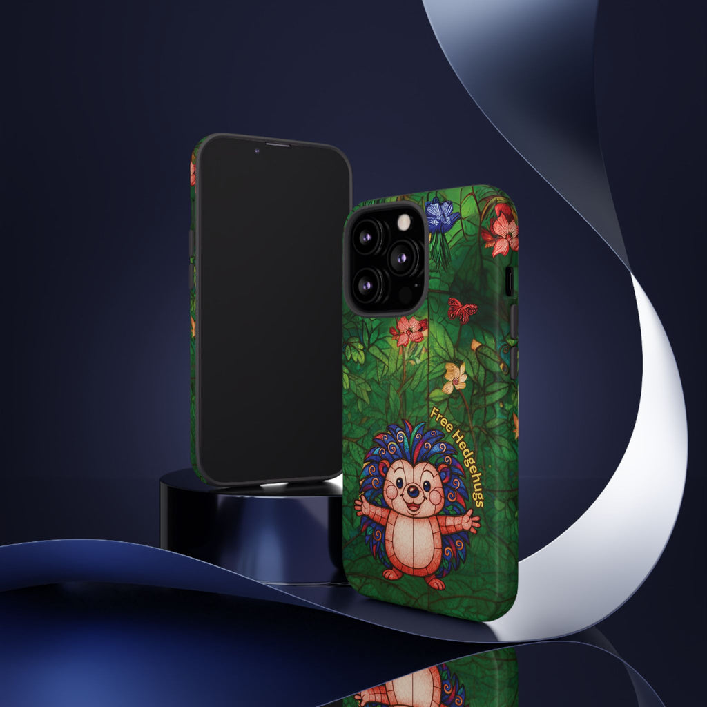 Stained Glass Hedgehog Phone Case – "Free Hedgehugs" Floral Design