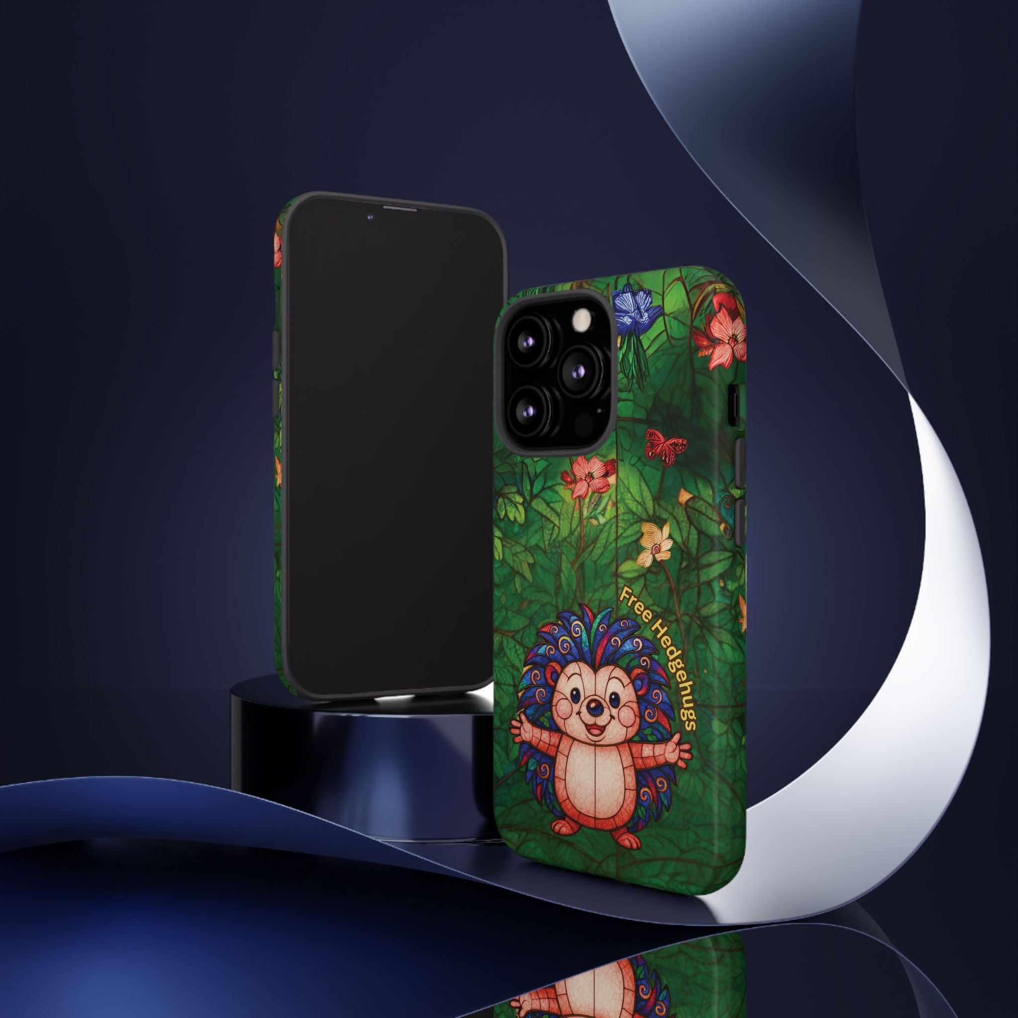 Stained Glass Hedgehog Phone Case – "Free Hedgehugs" Floral Design