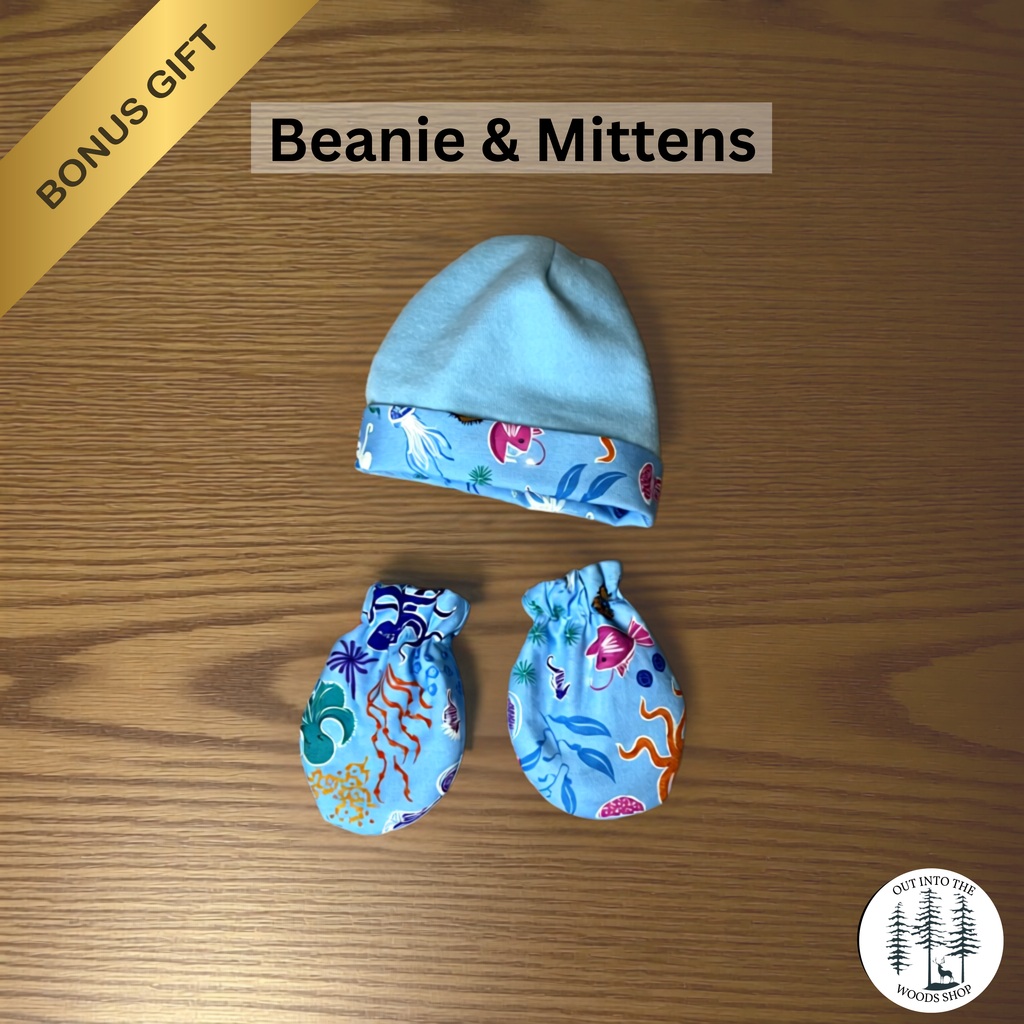 Blue Glow in the Dark Ocean Baby Gift Set – Handmade Bib, Burp Cloth & Pacifier Holder for Newborns (0–3 Months)