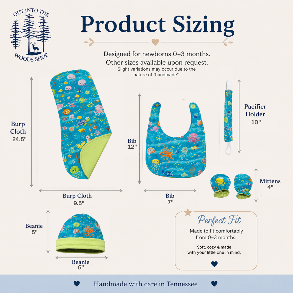Green Ocean Baby Gift Set – Handmade Newborn Essentials (0–3 Months)