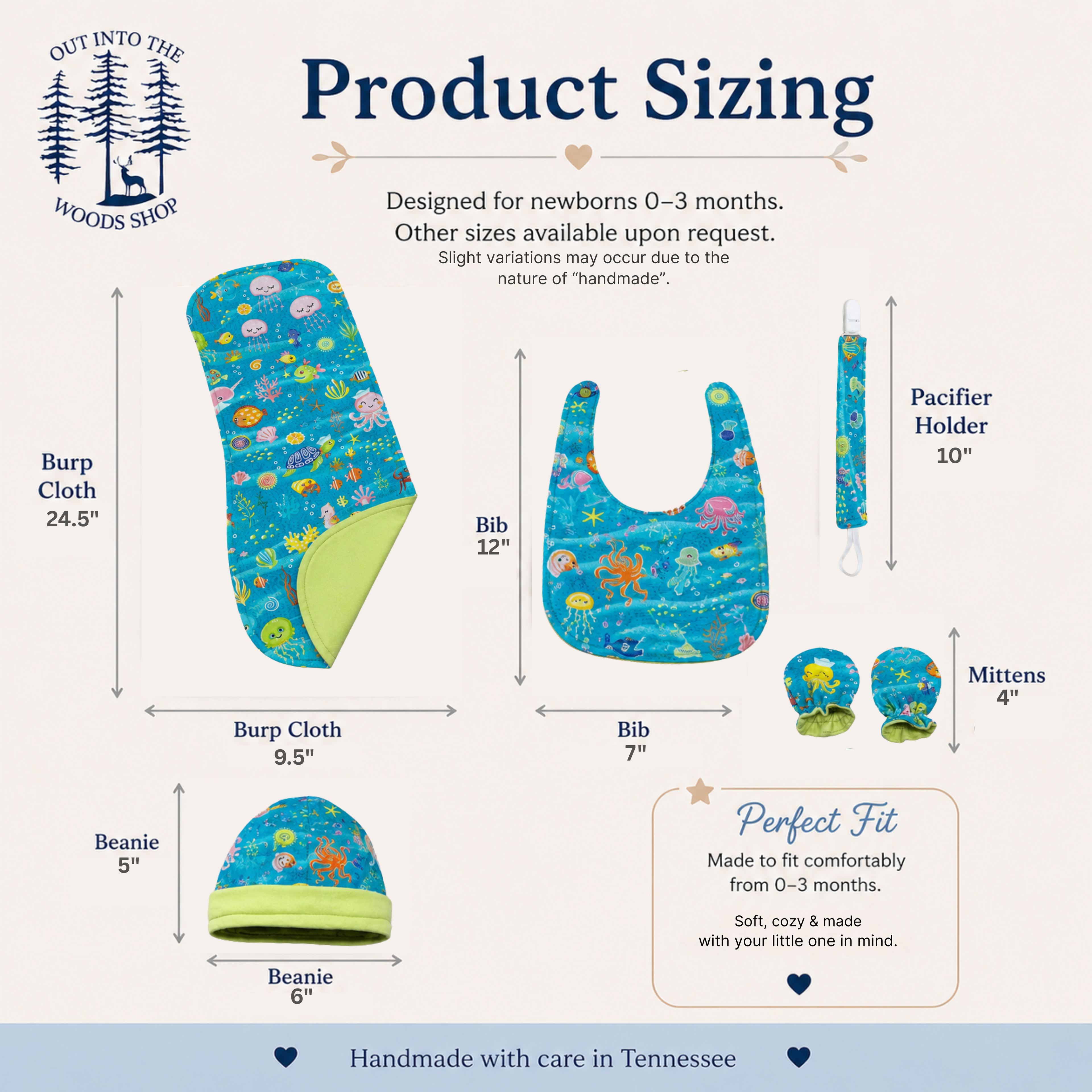 Green Ocean Baby Gift Set – Handmade Newborn Essentials (0–3 Months)