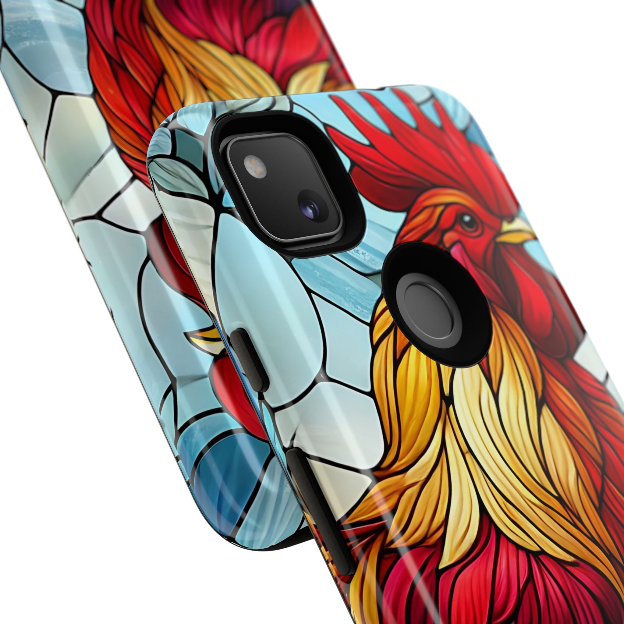 Rooster Faux Stained Glass Phone Case – 3D Full-Wrap Protective Cover with TPU Liner