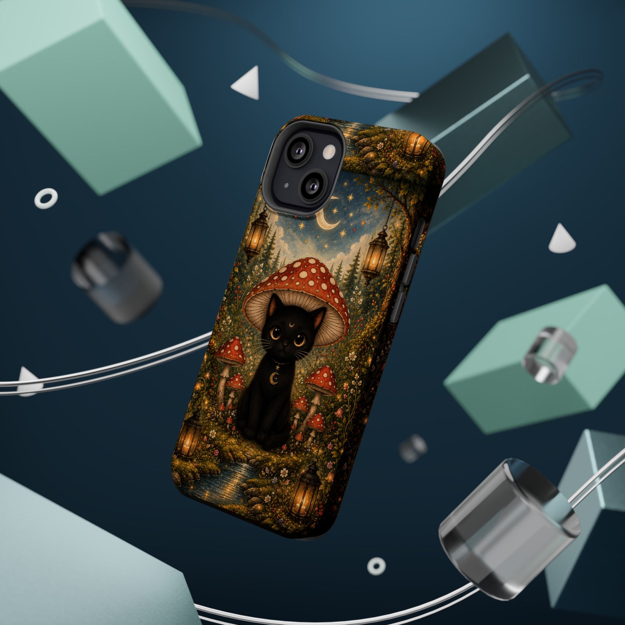 Black Cat & Mushroom Phone Case – Magical MagSafe-Compatible Cover