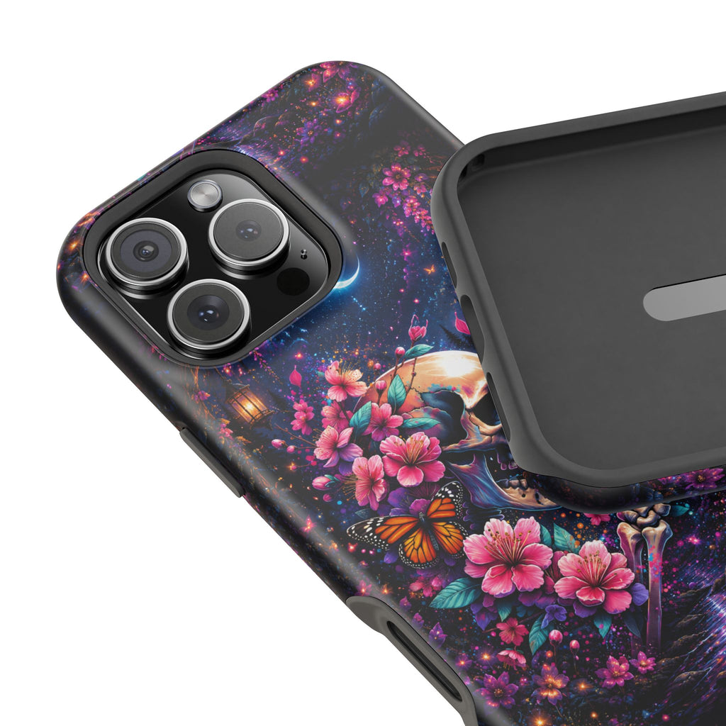 Skull & Cherry Blossom Phone Case – Floral Gothic MagSafe Cover