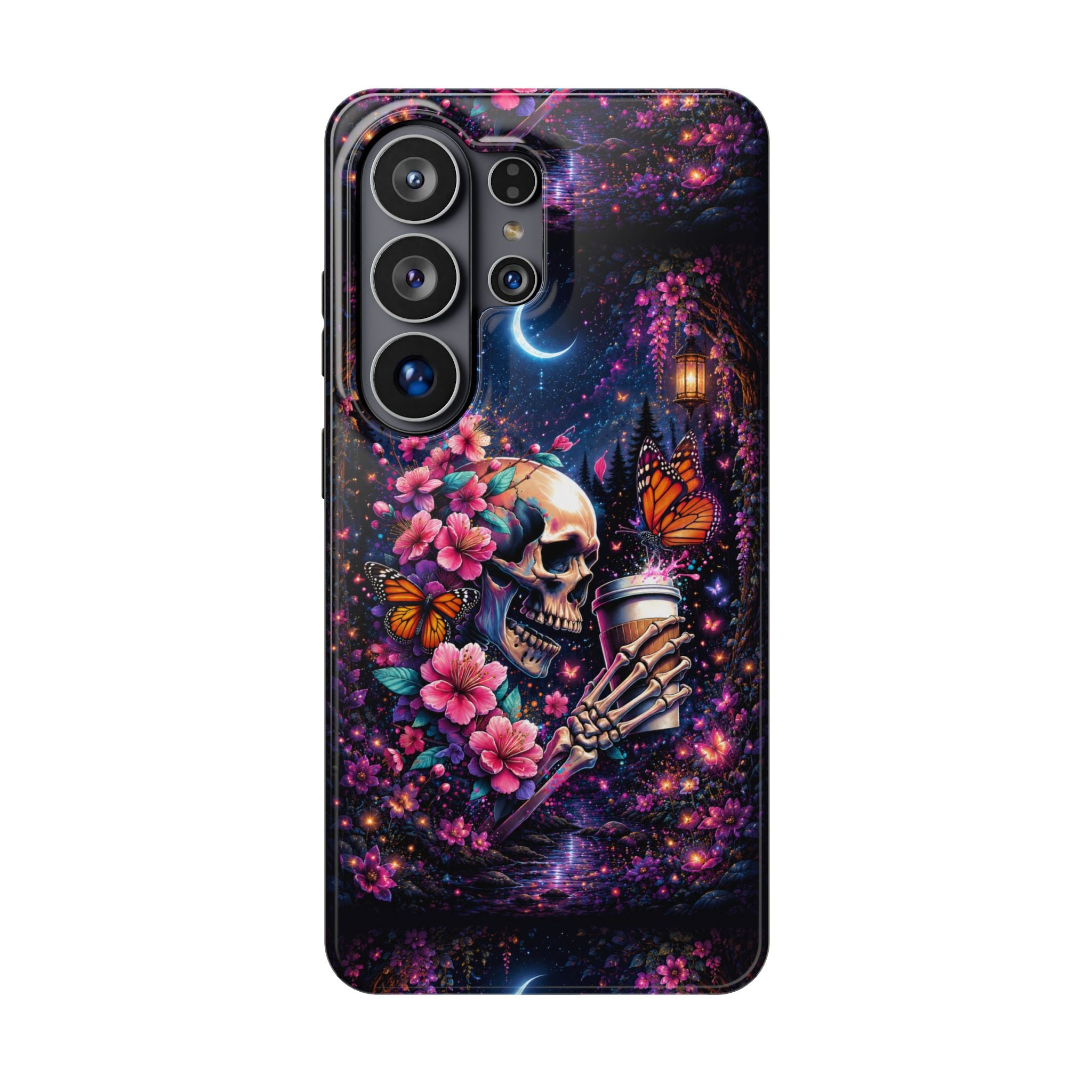 Skull & Cherry Blossom Phone Case – Floral Gothic MagSafe Cover