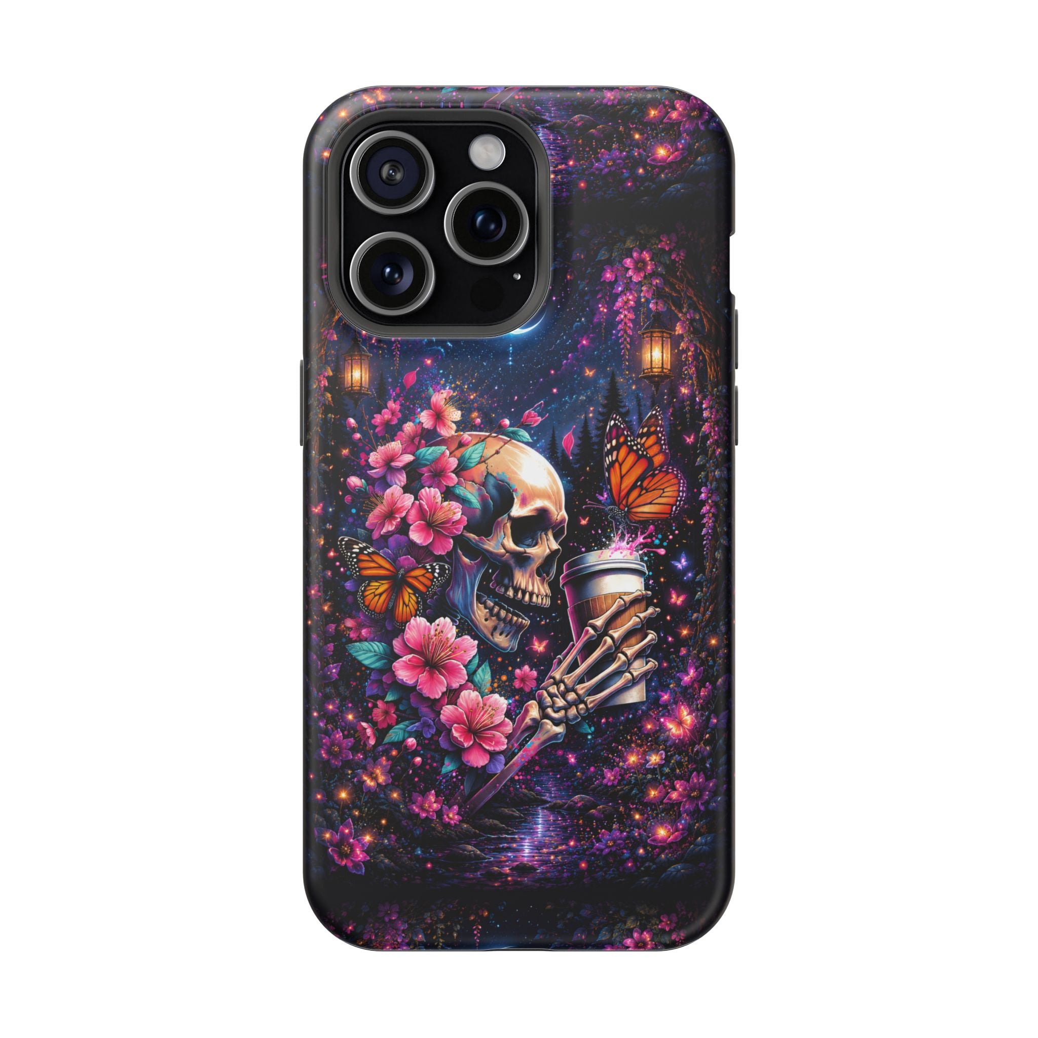 Skull & Cherry Blossom Phone Case – Floral Gothic MagSafe Cover
