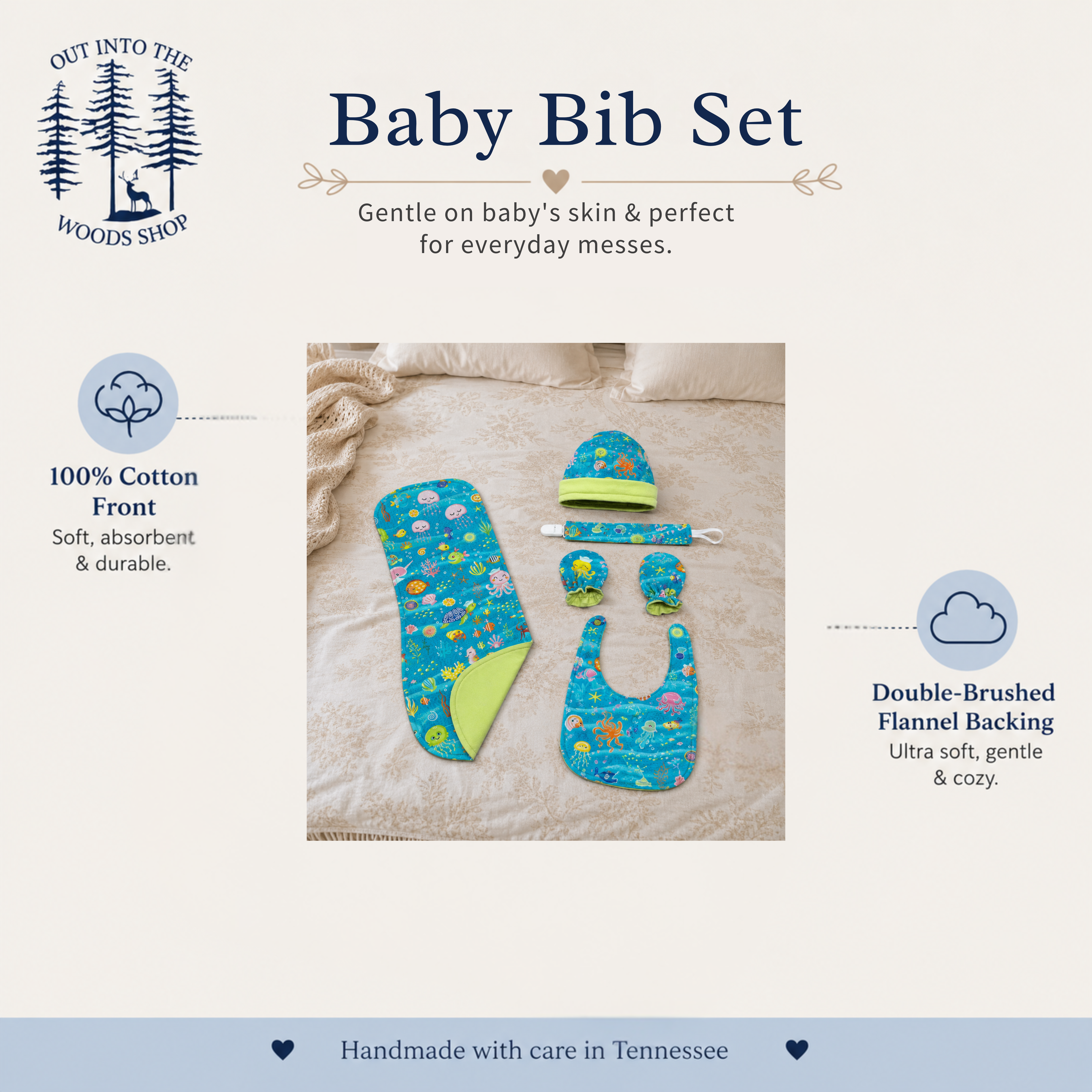Green Ocean Baby Gift Set – Handmade Newborn Essentials (0–3 Months)