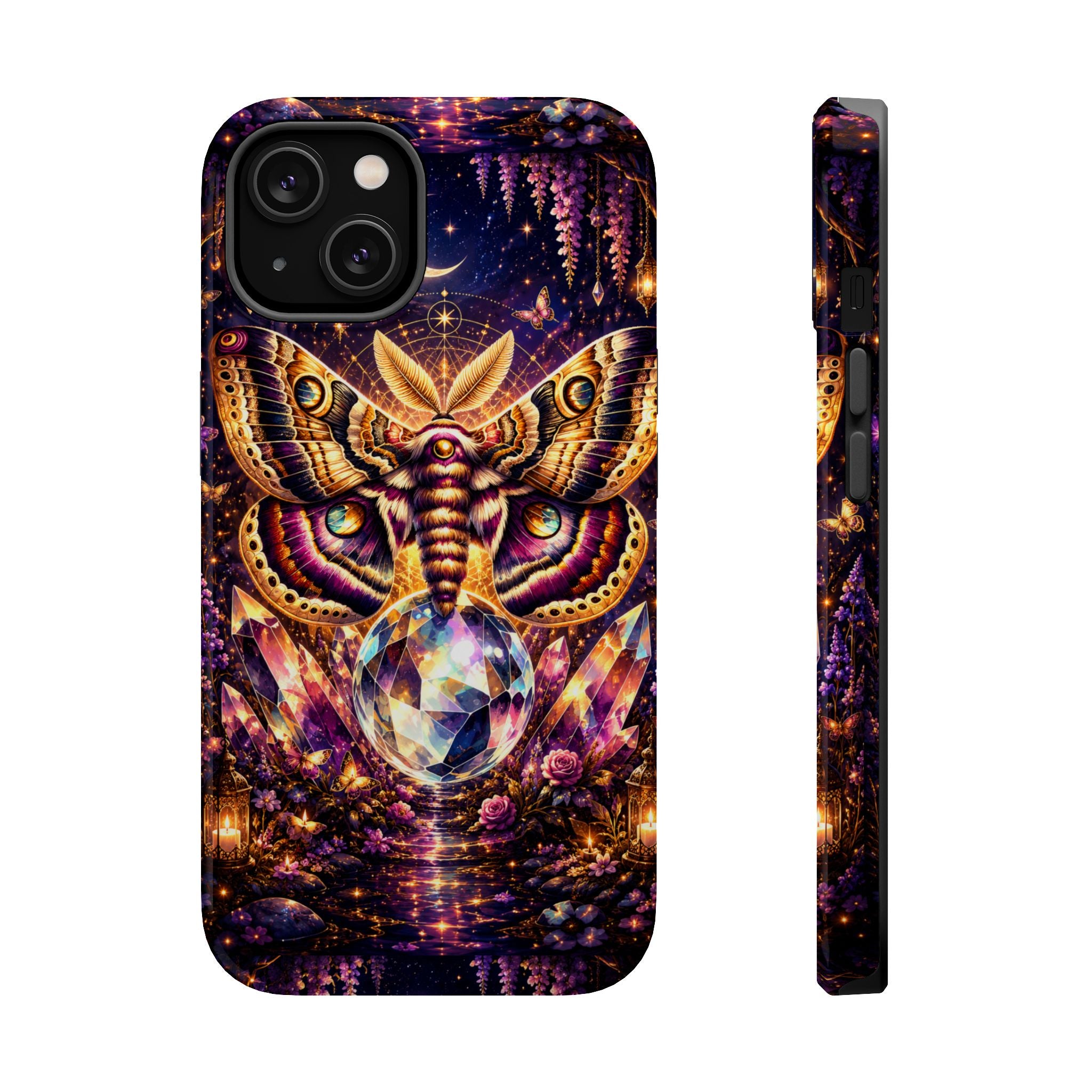 Mystic Moth Crystal Phone Case – Jewel-Toned MagSafe-Compatible Cover