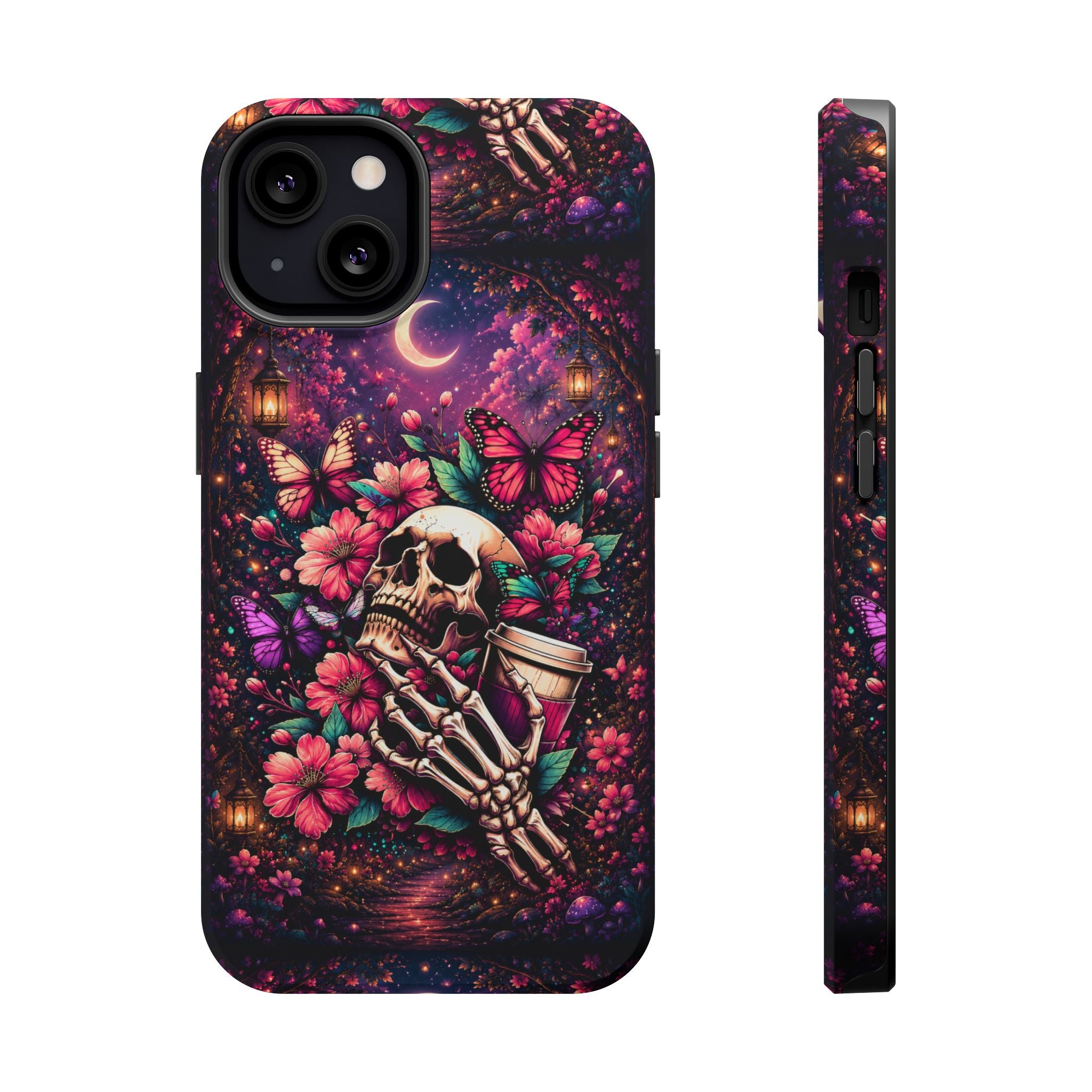 Skull & Butterflies Phone Case – Gothic Floral MagSafe-Compatible Case