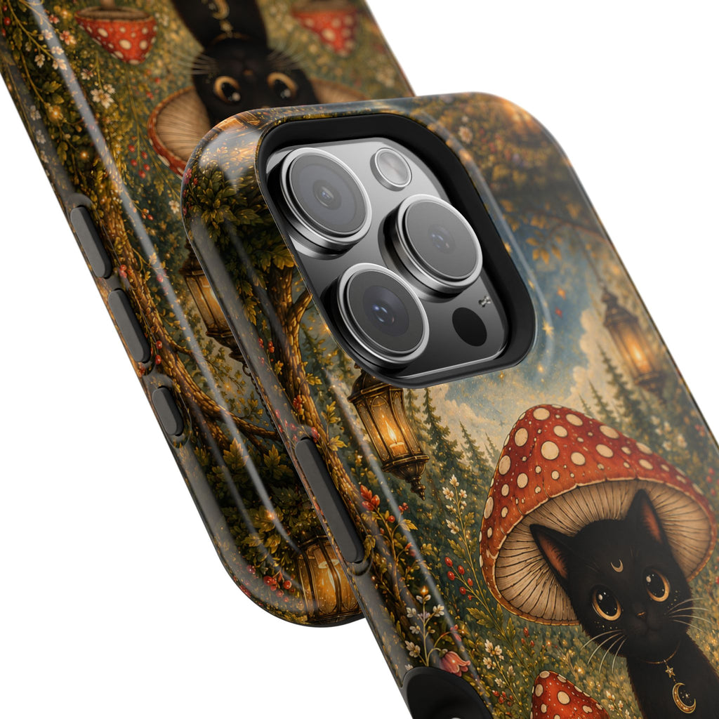 Black Cat & Mushroom Phone Case – Magical MagSafe-Compatible Cover