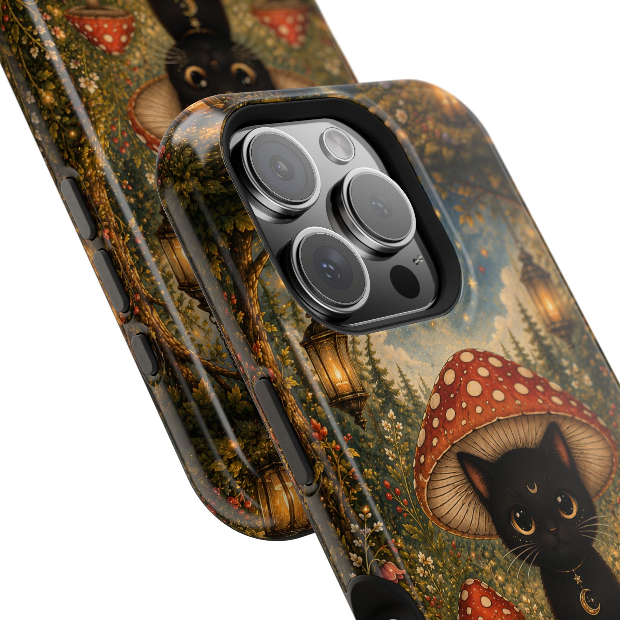 Black Cat & Mushroom Phone Case – Magical MagSafe-Compatible Cover