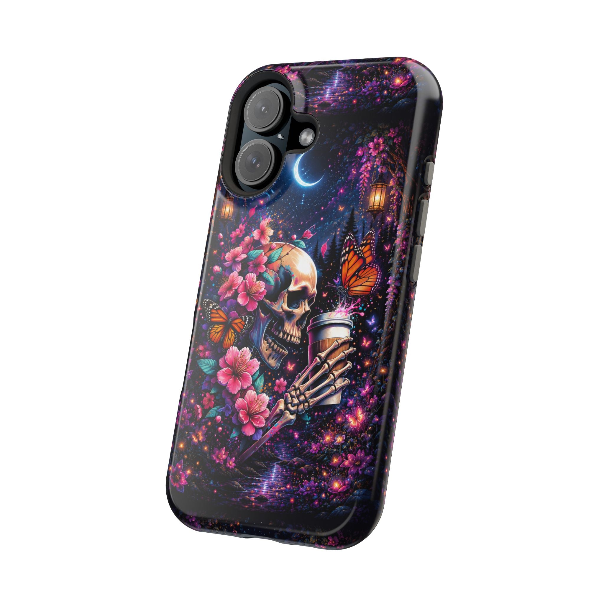 Skull & Cherry Blossom Phone Case – Floral Gothic MagSafe Cover