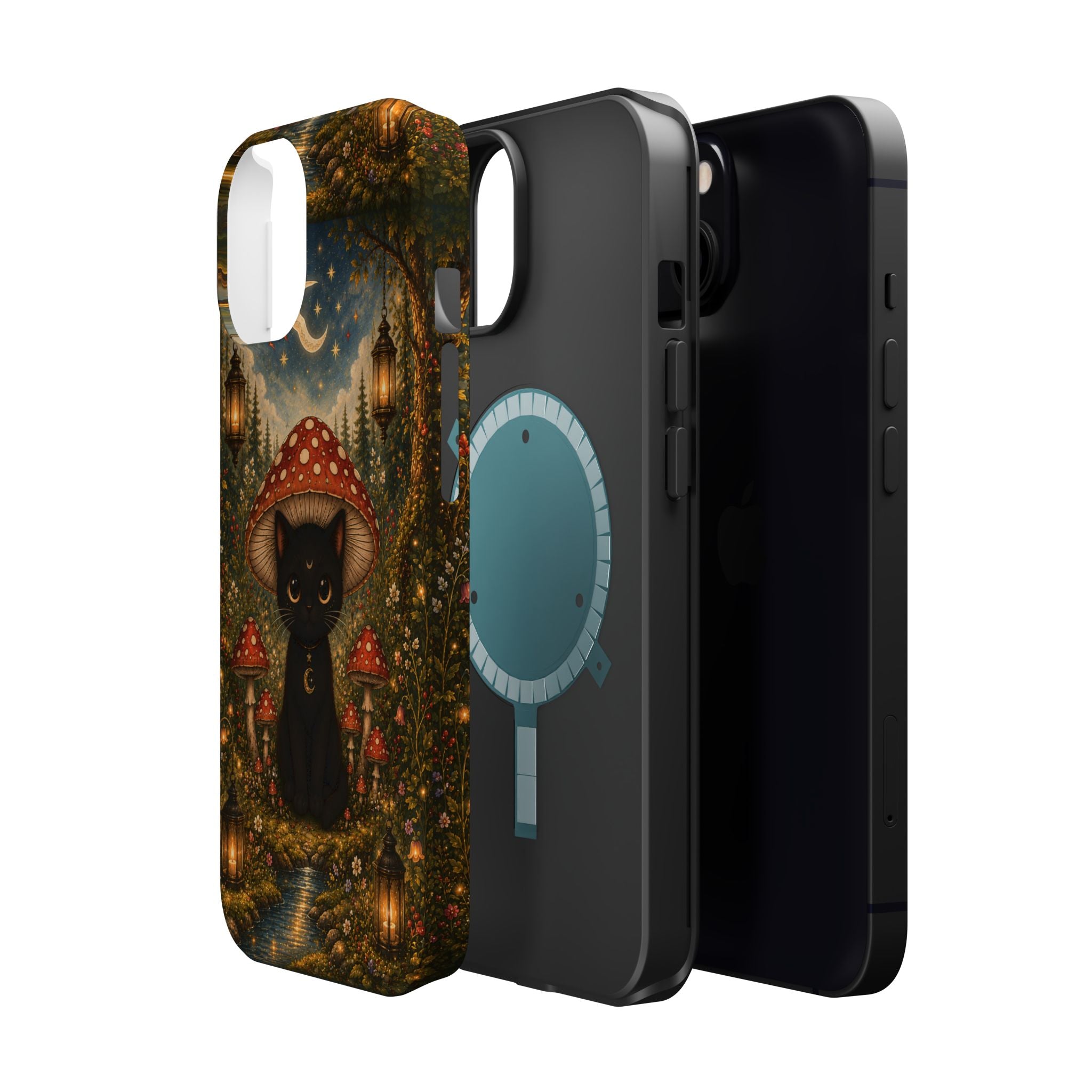Black Cat & Mushroom Phone Case – Magical MagSafe-Compatible Cover