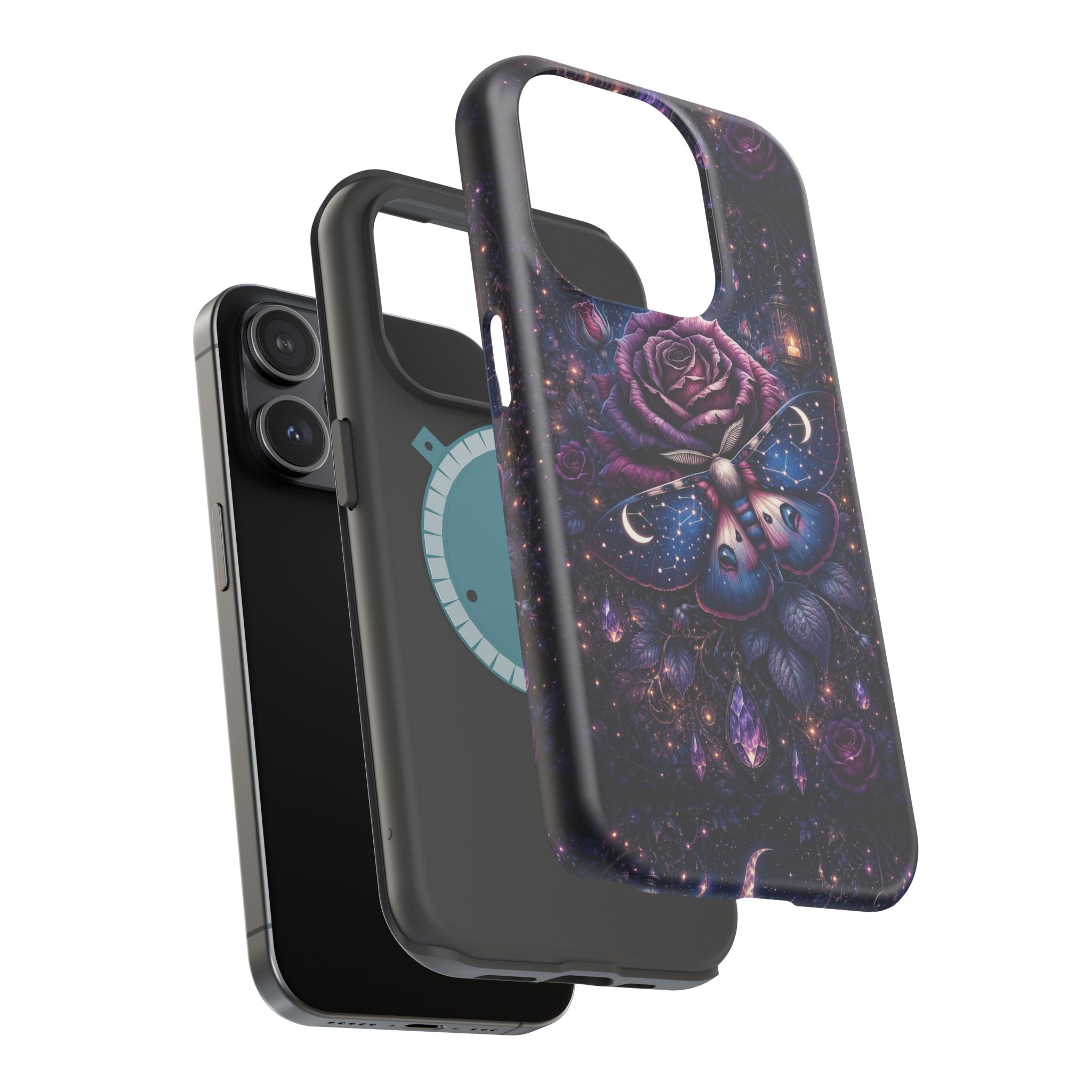 Mystical Rose & Moth Phone Case – Floral MagSafe-Compatible Cover