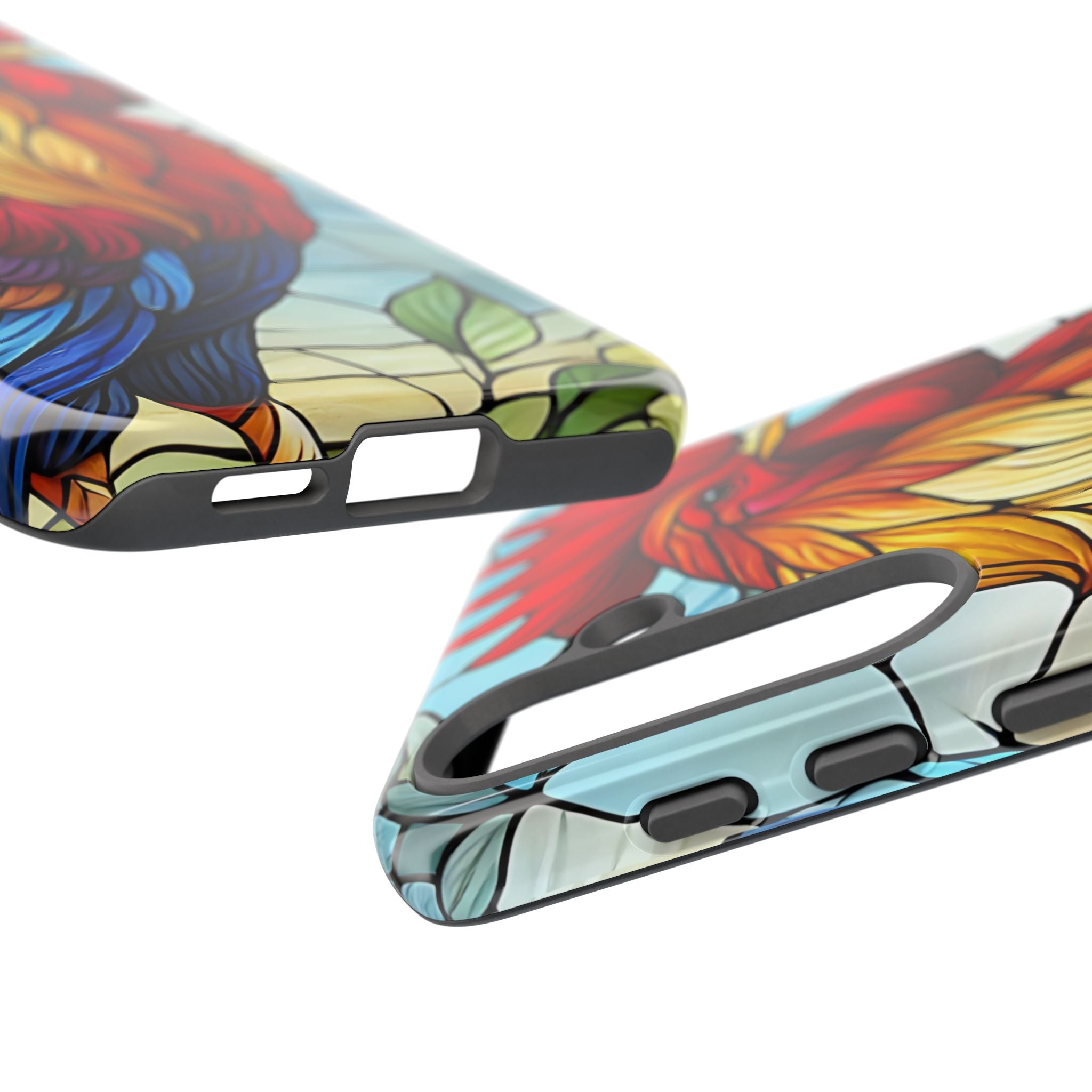 Rooster Faux Stained Glass Phone Case – 3D Full-Wrap Protective Cover with TPU Liner
