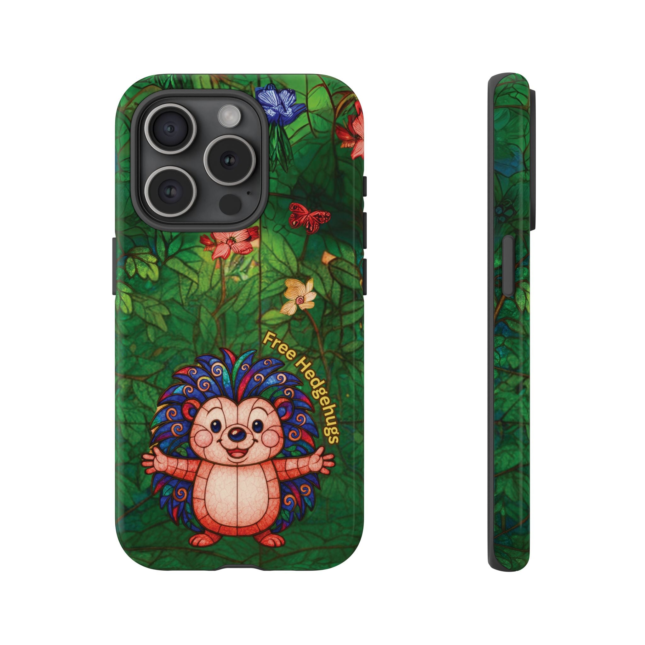 Stained Glass Hedgehog Phone Case – "Free Hedgehugs" Floral Design
