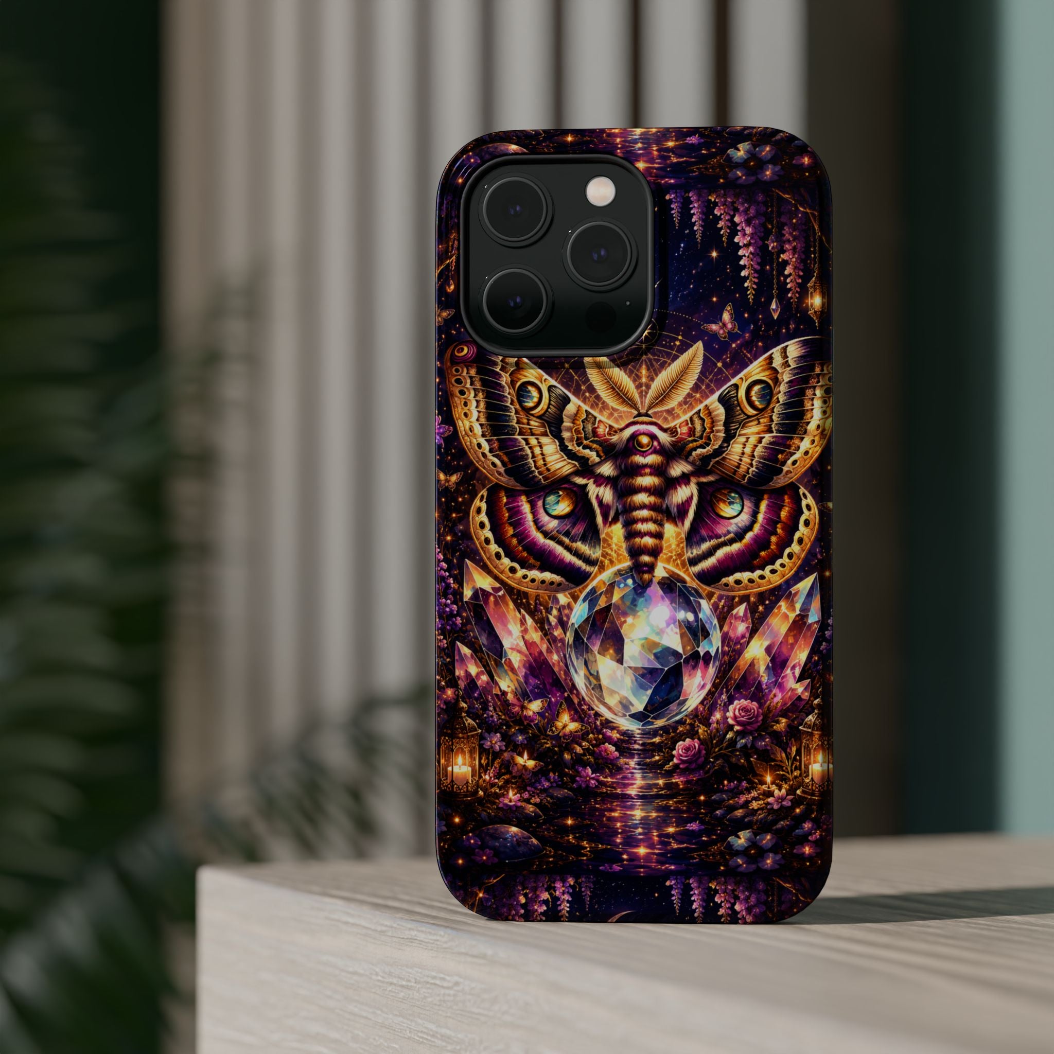Mystic Moth Crystal Phone Case – Jewel-Toned MagSafe-Compatible Cover