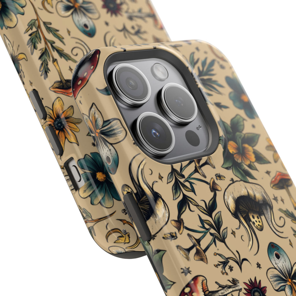 Vintage Botanical Mushroom Phone Case – MagSafe-Compatible Cover