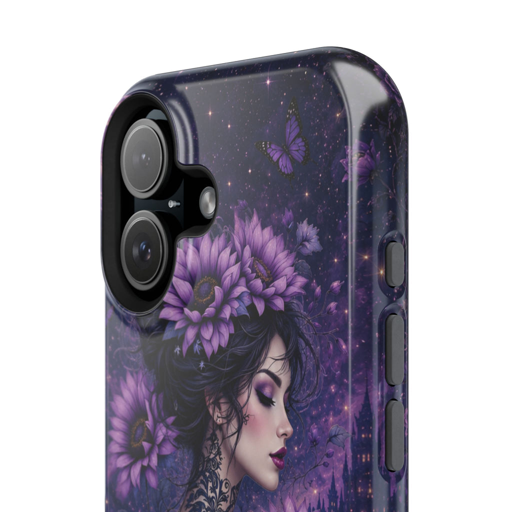 Gothic Floral Woman Phone Case – Dark Botanical MagSafe-Compatible Cover