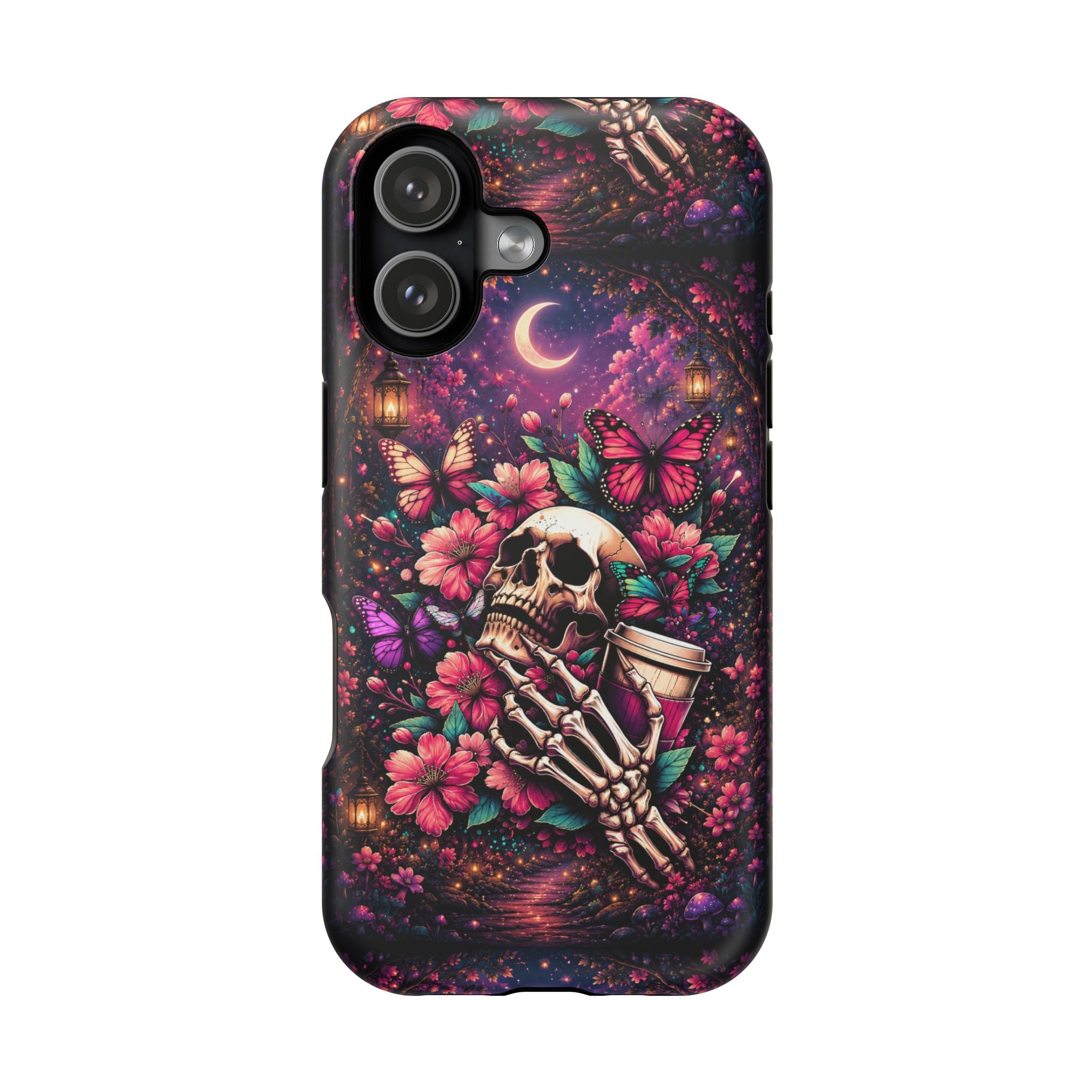 Skull & Butterflies Phone Case – Gothic Floral MagSafe-Compatible Case