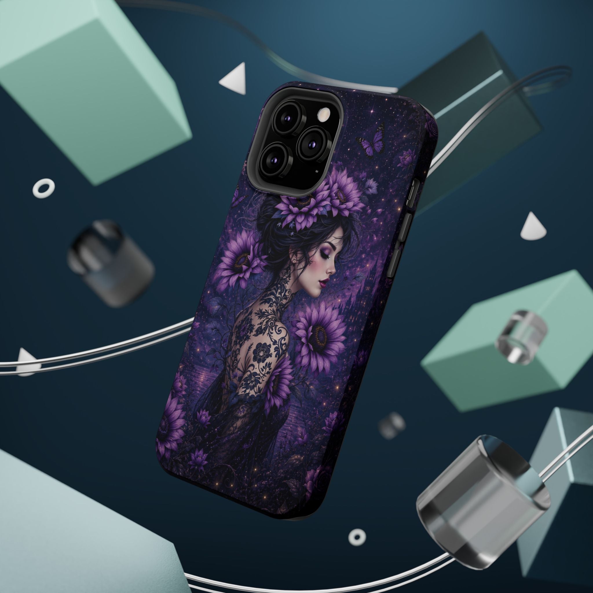 Gothic Floral Woman Phone Case – Dark Botanical MagSafe-Compatible Cover