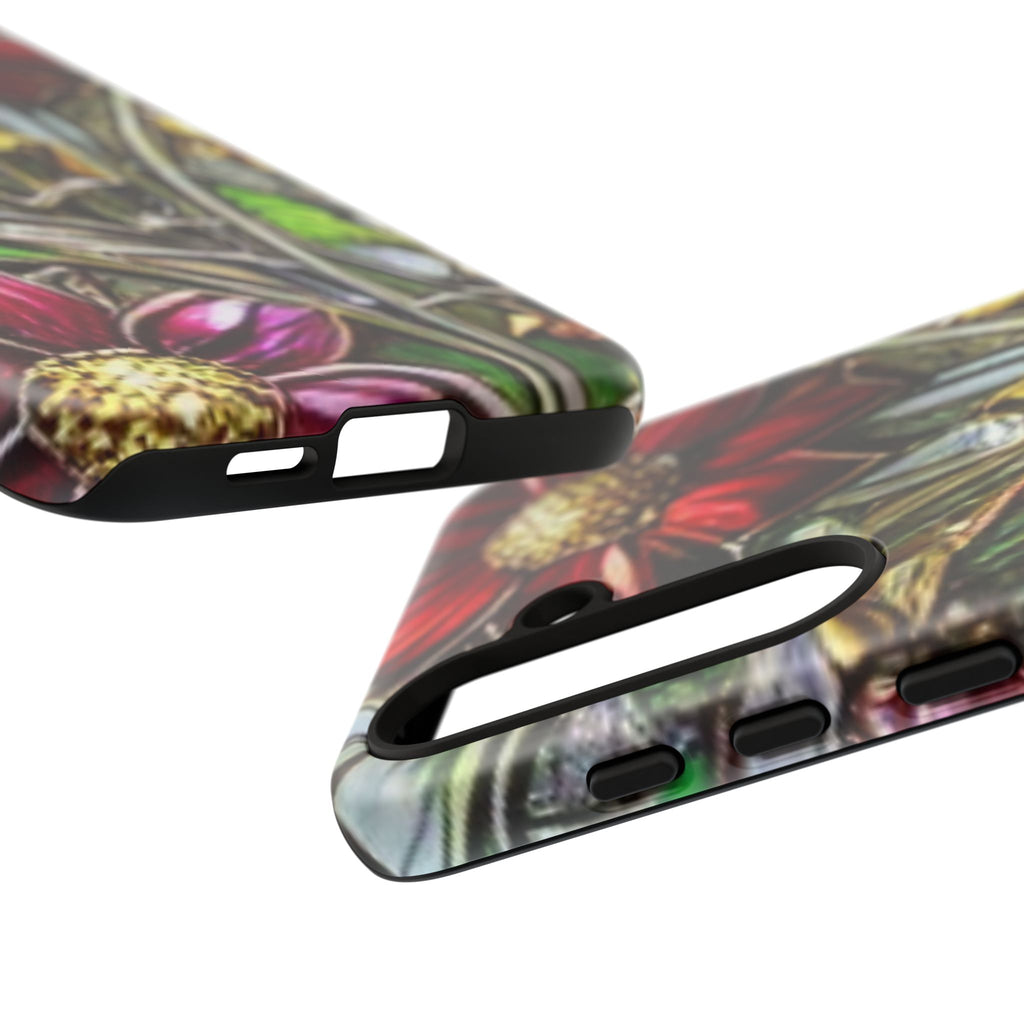 Floral Stained Glass Phone Case – Metallic Red & Purple Flower Design