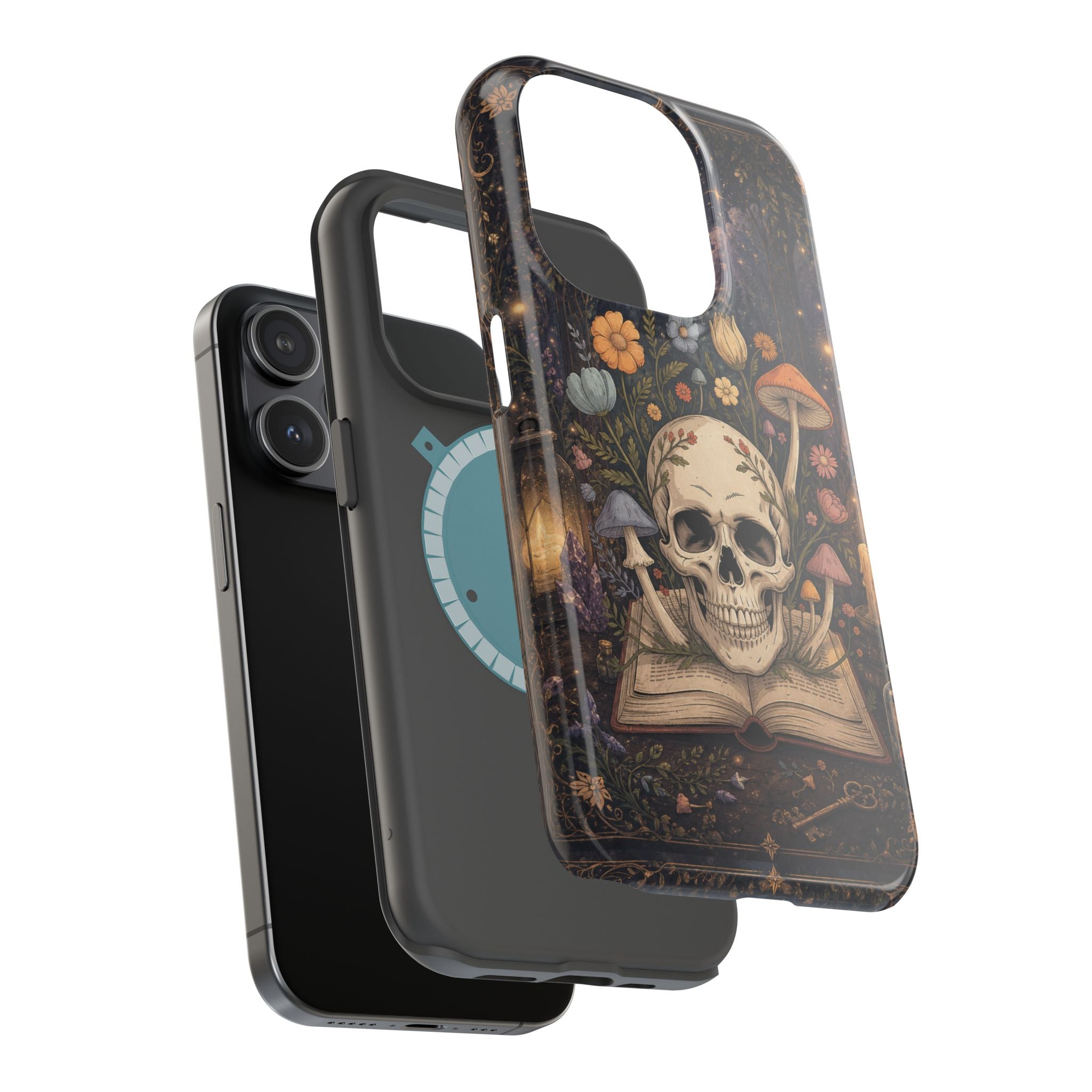 Skull & Mushroom Phone Case – Gothic MagSafe-Compatible Impact-Resistant Case