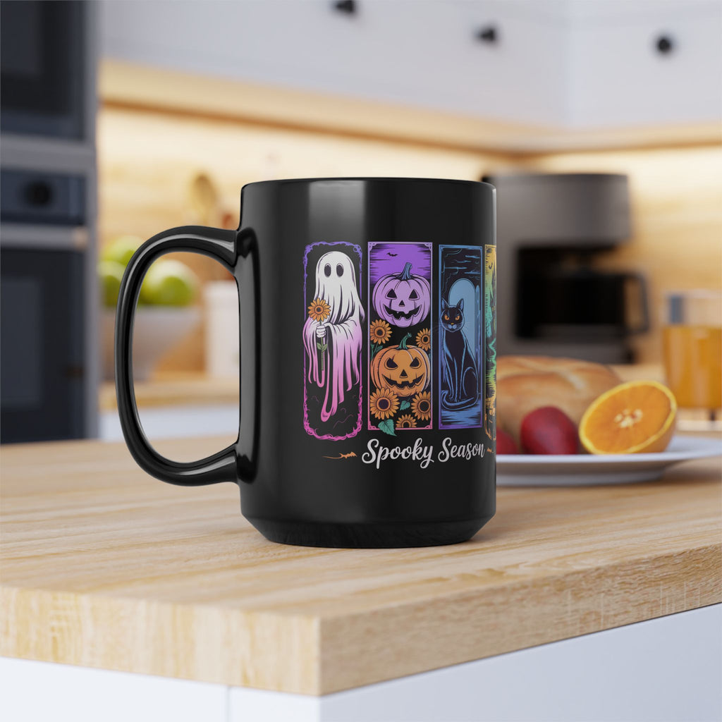 Black Brush Stroke Halloween Coffee Mug, Spooky Season Ghost Coffee Cup