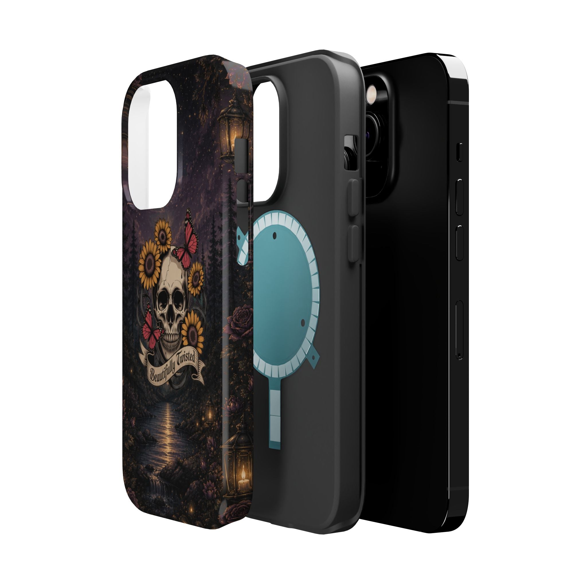 Skull, Sunflowers & Butterflies Phone Case – "Beautifully Twisted" MagSafe Cover