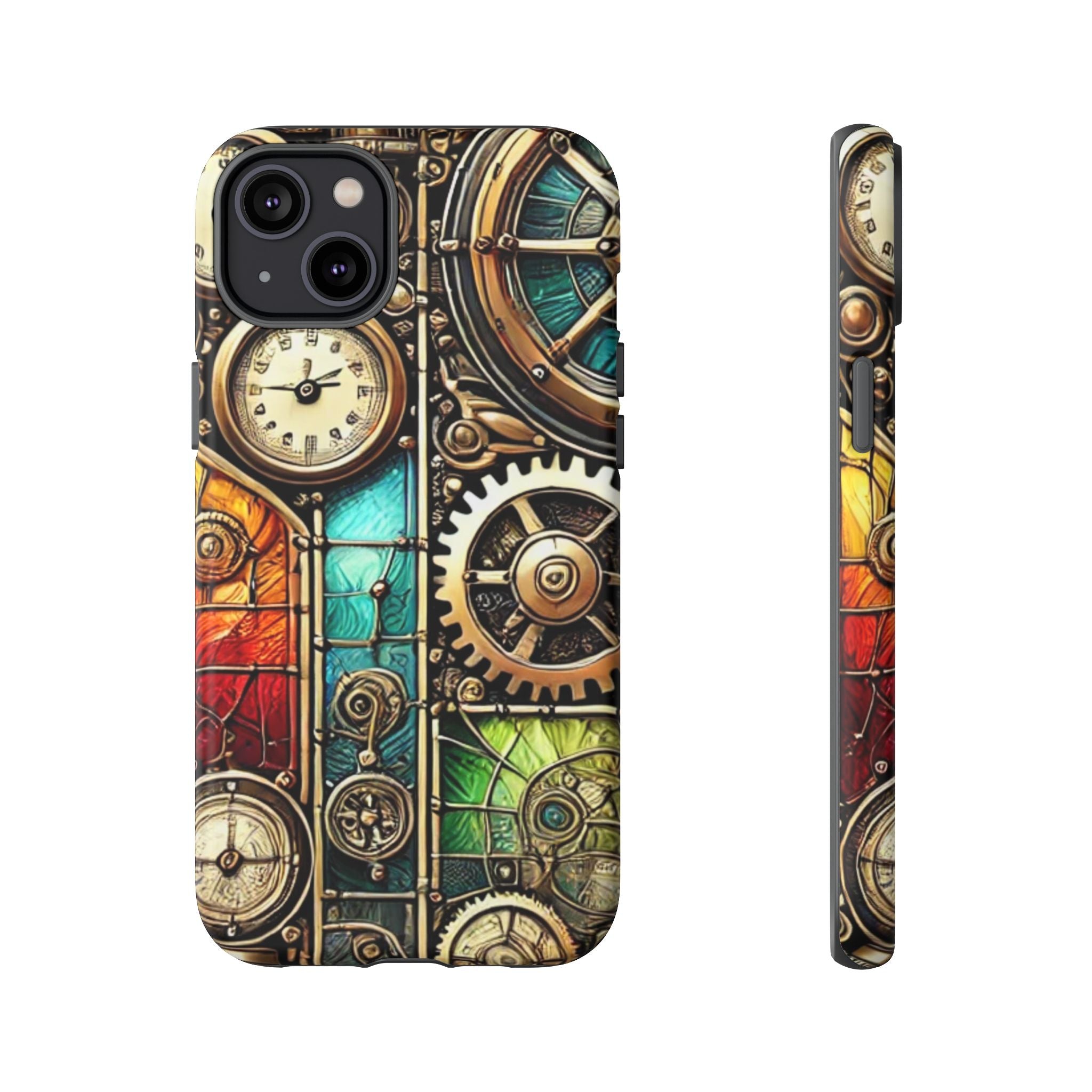 Steampunk Faux Stained Glass iPhone Case – 3D Full-Wrap Protective Cover with TPU Liner