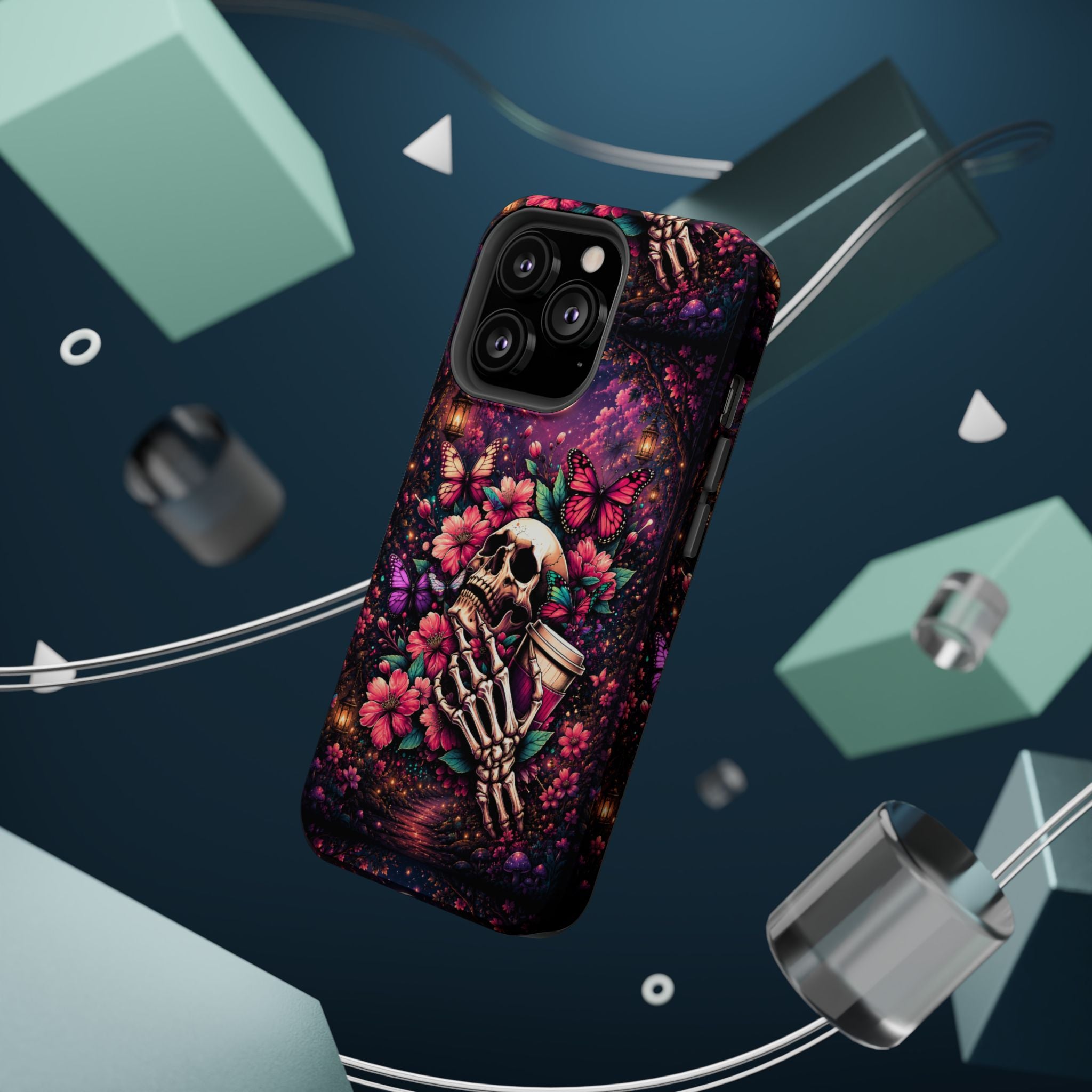 Skull & Butterflies Phone Case – Gothic Floral MagSafe-Compatible Case