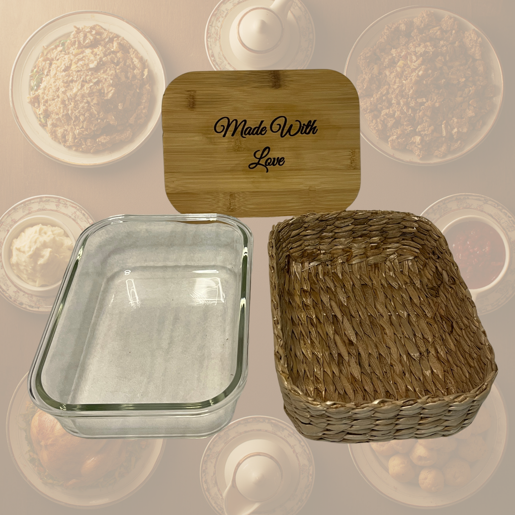 "Made With Love" Glass Food Storage Container with Engraved Bamboo Lid & Wicker Basket – 51.4 oz (Copy) (Copy) (Copy)