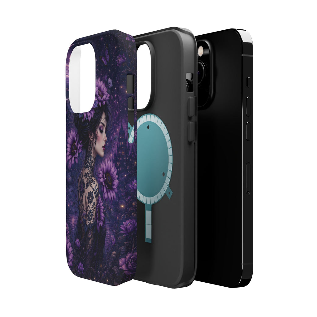 Gothic Floral Woman Phone Case – Dark Botanical MagSafe-Compatible Cover